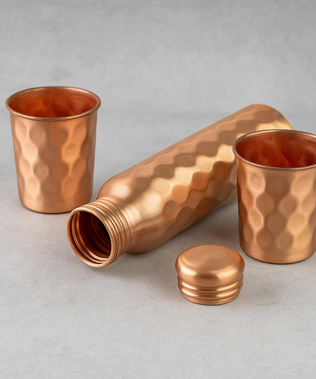 Diamond Cut Copper Water Bottle 2 Glasses with Gift Box (3 Pcs Set)