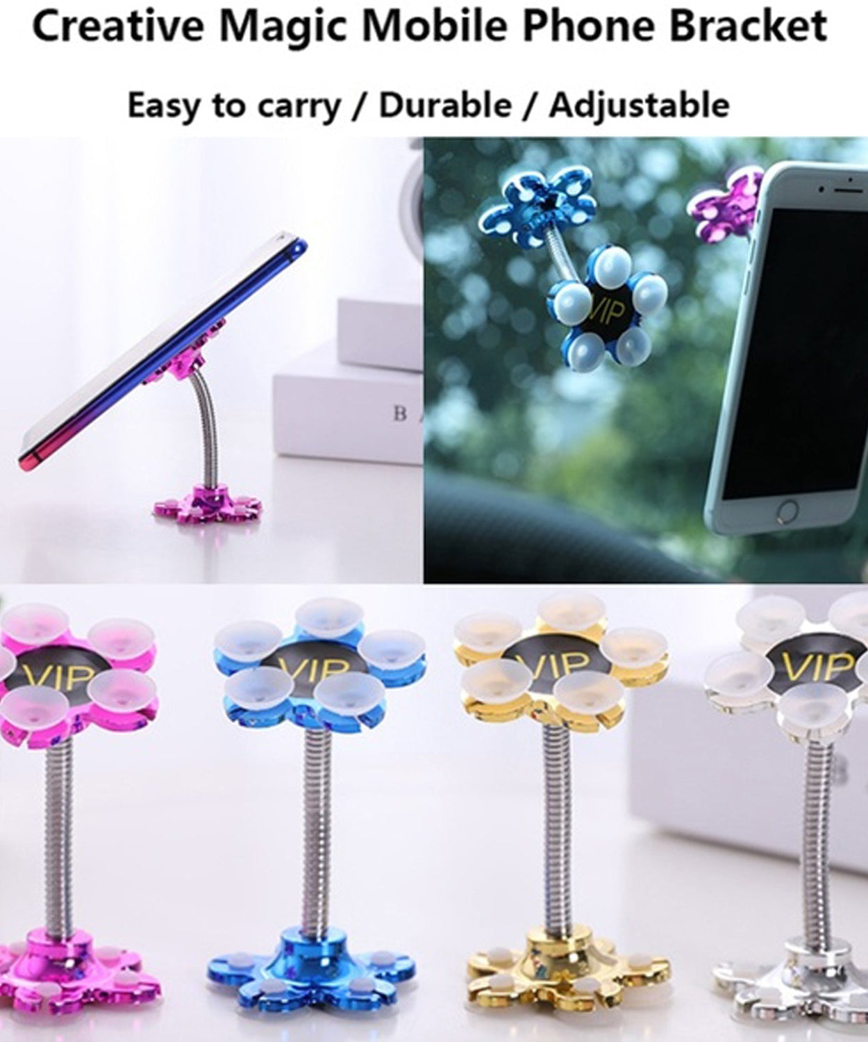 Rotatable phone holder with double suction cups.