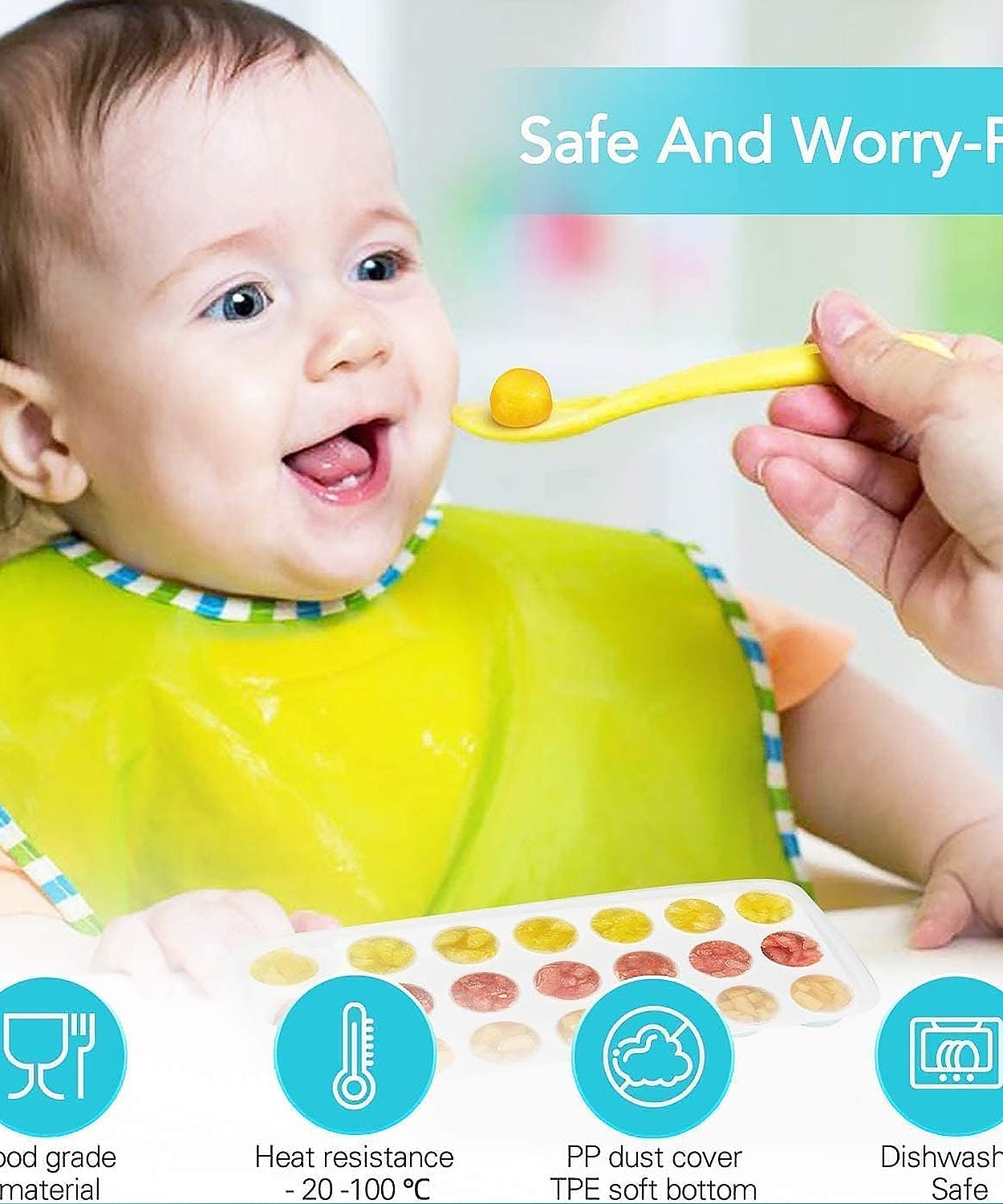 21 Cavity  Up Ice Cube Trays-Easy Release, Flexible Silicone Bottom - Stackable, BPA Free, Food Grade - for Convenient Freezer Ice Making (2 Pc Set)