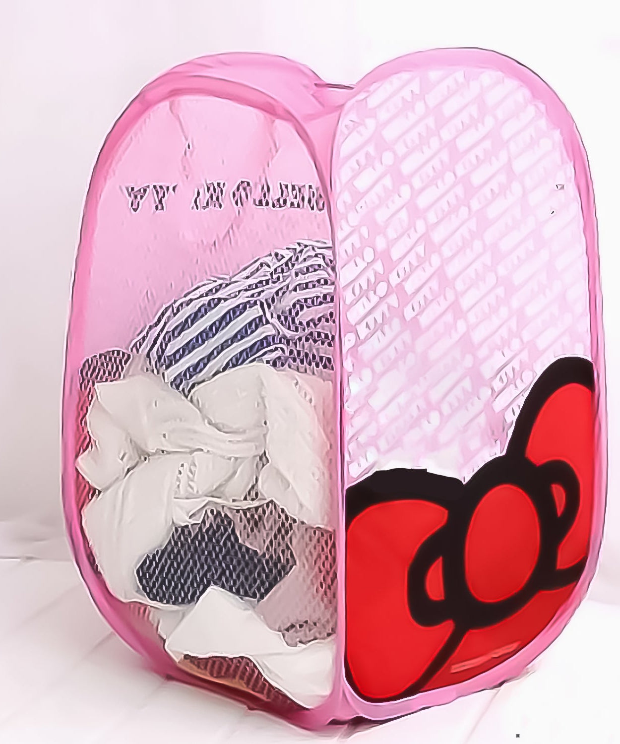 Stylish printed laundry bag made of waterproof canvas material.