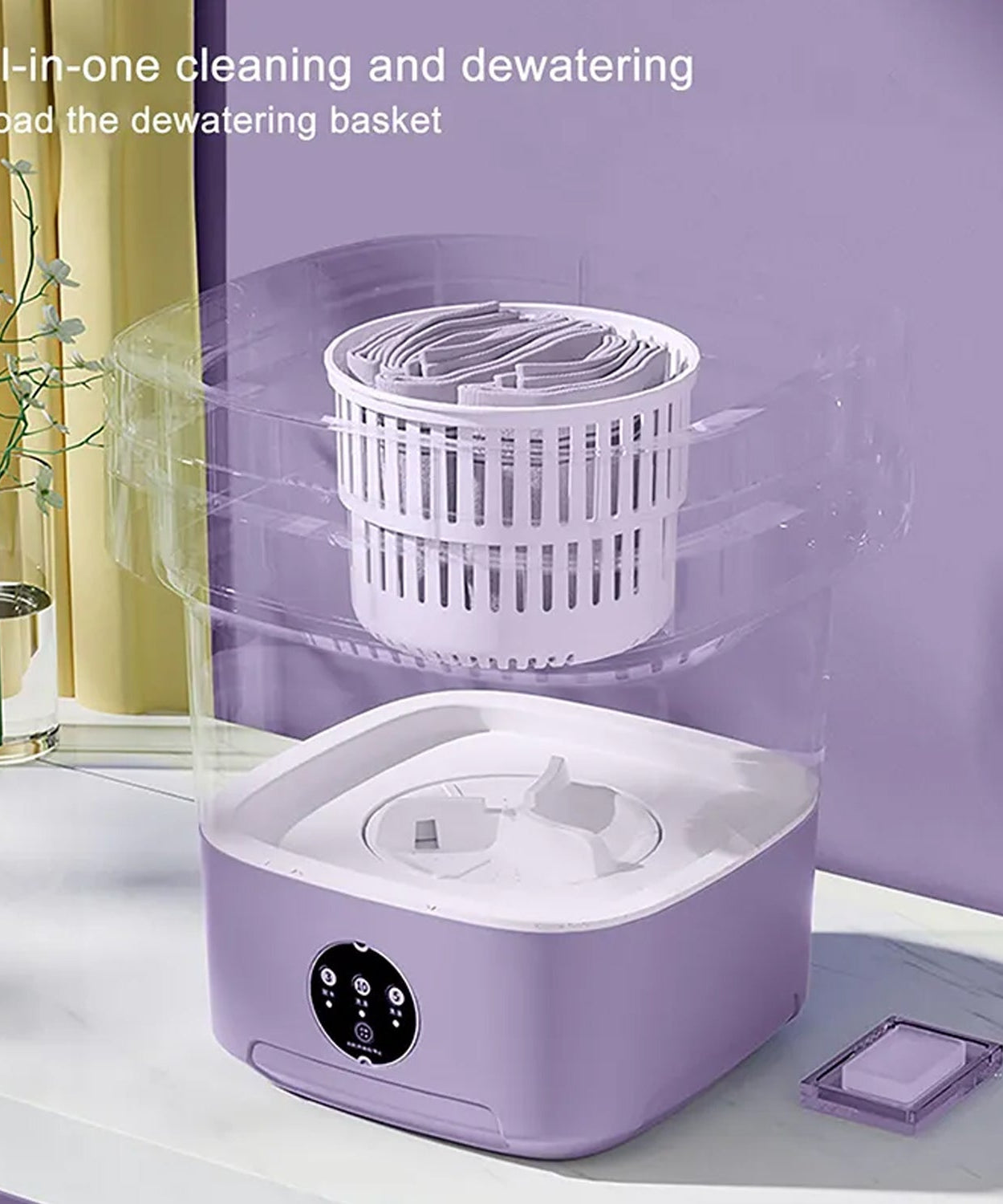 Mini washing machine with foldable design and drain basket