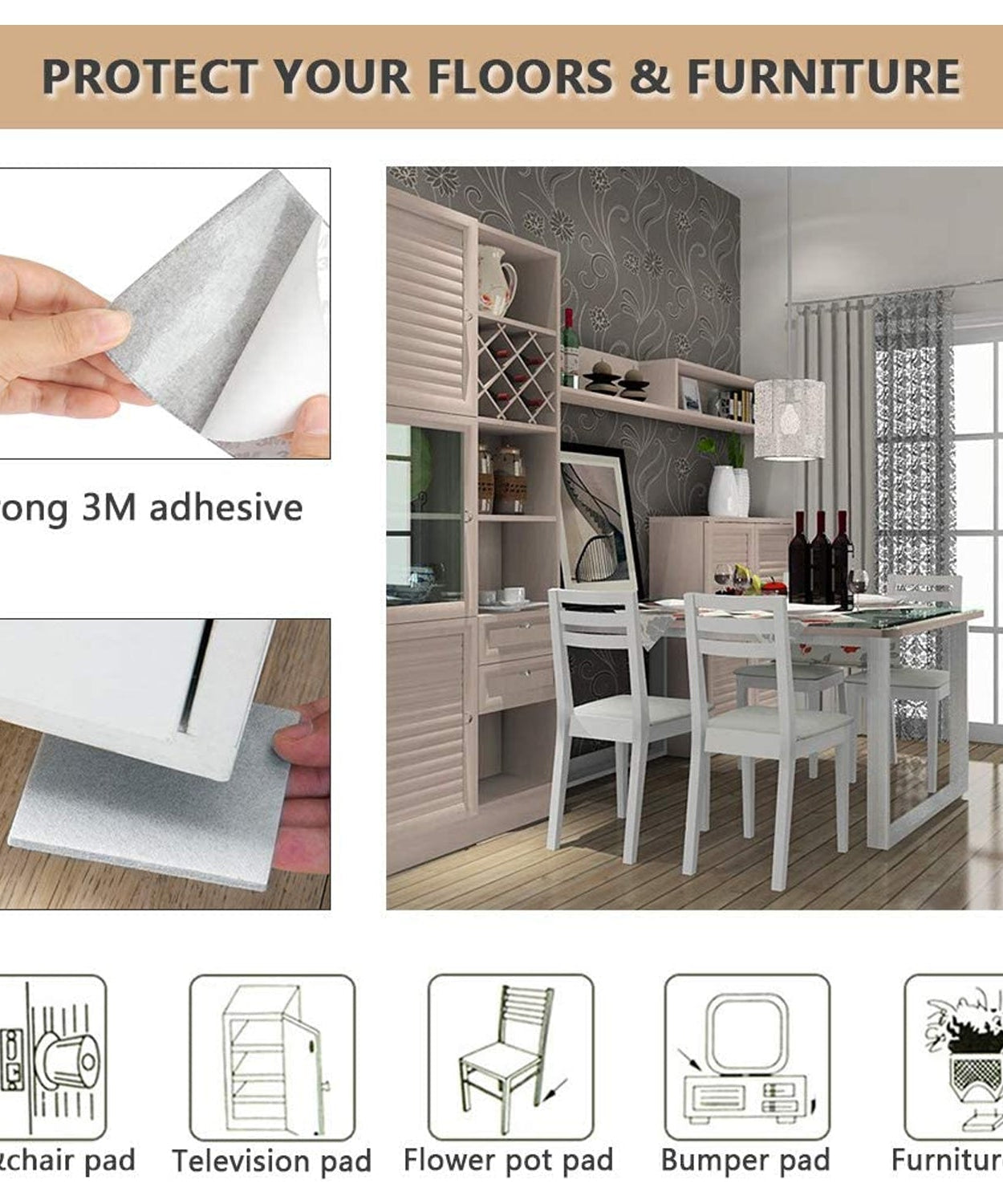 Pack of square felt pads for protecting floors from furniture.