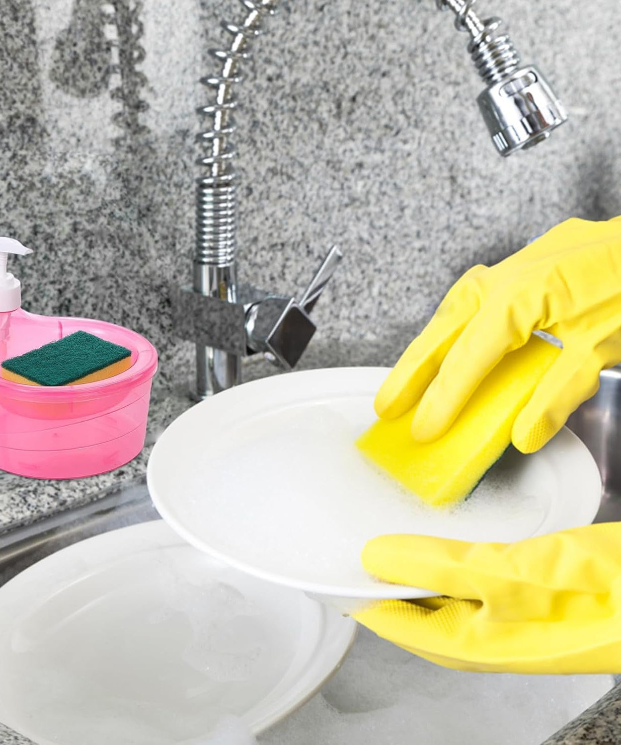 2-in-1 Double Layer Liquid Soap Dispenser with Pump & Sponge – Practical Kitchen & Hotel Sink Soap Pump Bottle (Rectangle)