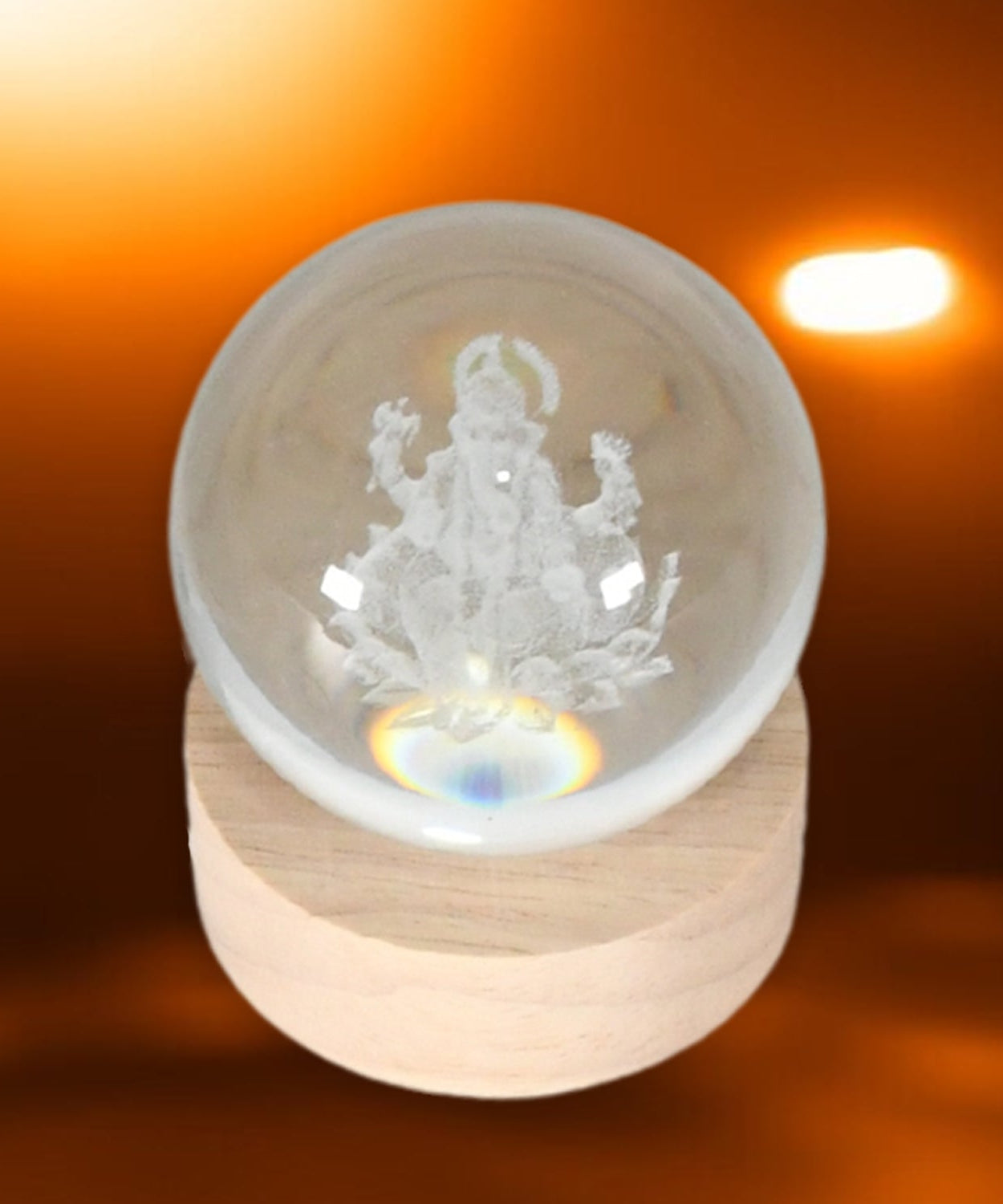 Ganpati 3D Crystal Ball lamps With Wood Base