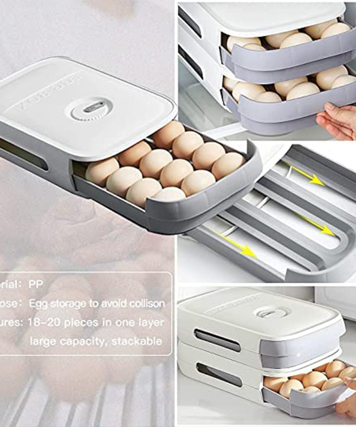Egg Storage Box Plastic Egg Drawer Fridge Egg Organizer Egg Keeper Refrigerator Egg Drawer Plastic Egg Carton Covered Egg Holder Pantry Egg Bin Household Egg Tray (1 Pc)