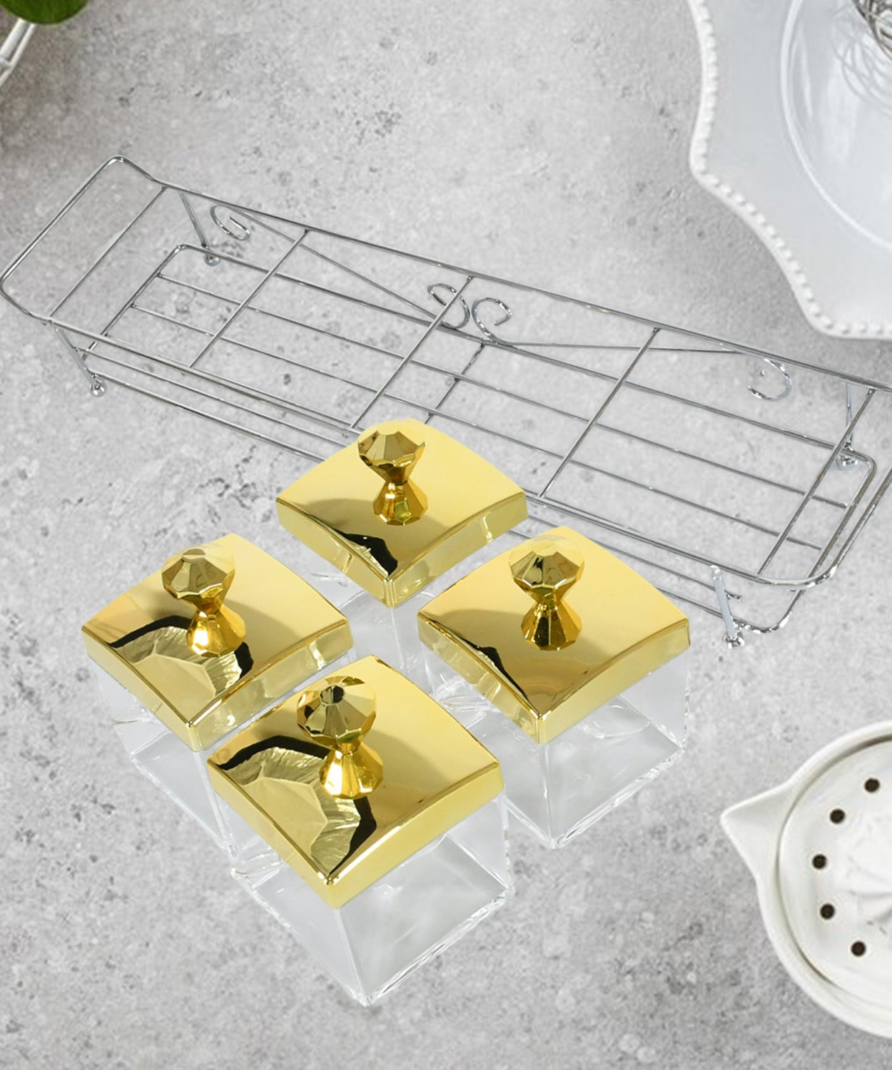 Storage Jar Set One Set with 4 Jars with Lids, Tray & 4 Spoon for Coffee, Tea, Sugar for Storage jar With Tray for Home Kitchen