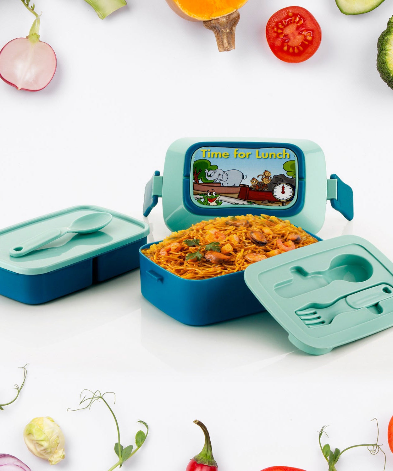 5621 Double Layer Lunch Box Stylish Lid Lunch Box With Fork & Spoon Lunch Box For Children School Lunch Box 