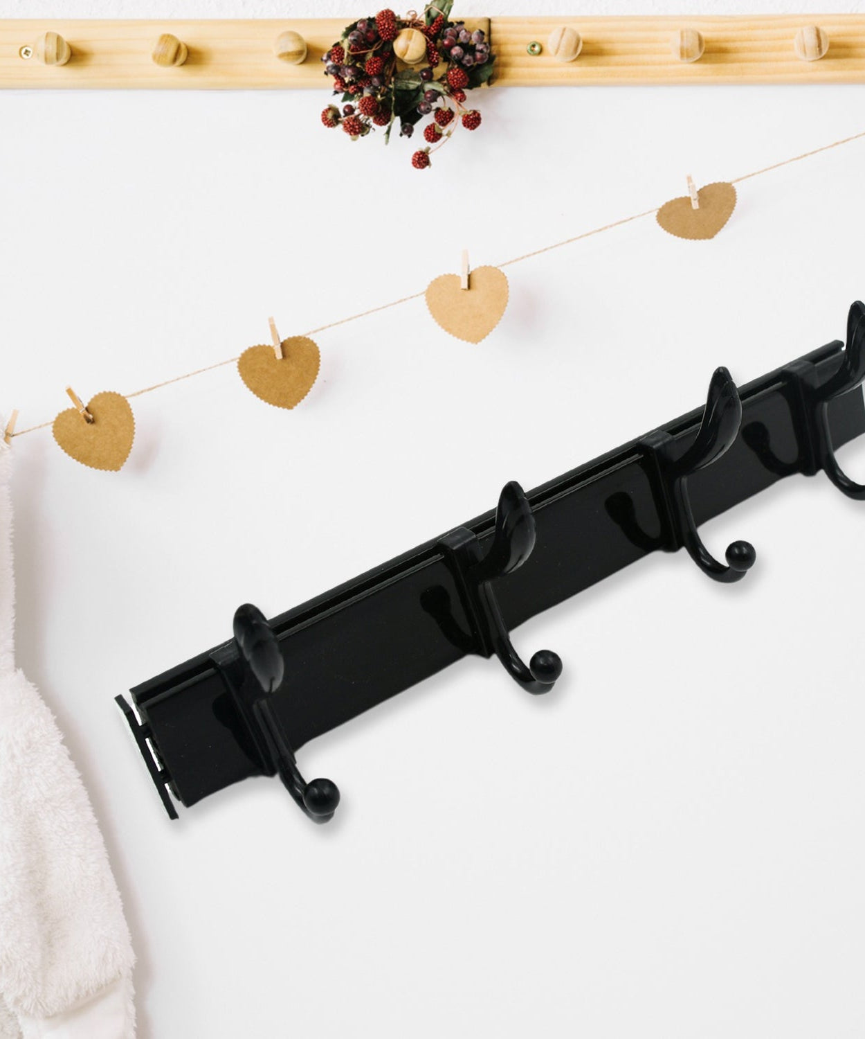 Extra Long 4-Hook Wall Coat Hanger with Eco Adhesive