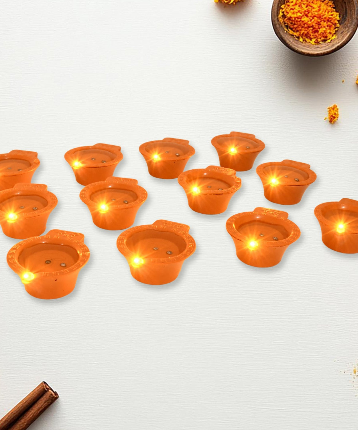 Flower Water Sensor Diyas for Diwali Decoration, Diwali (12 Pcs Set)