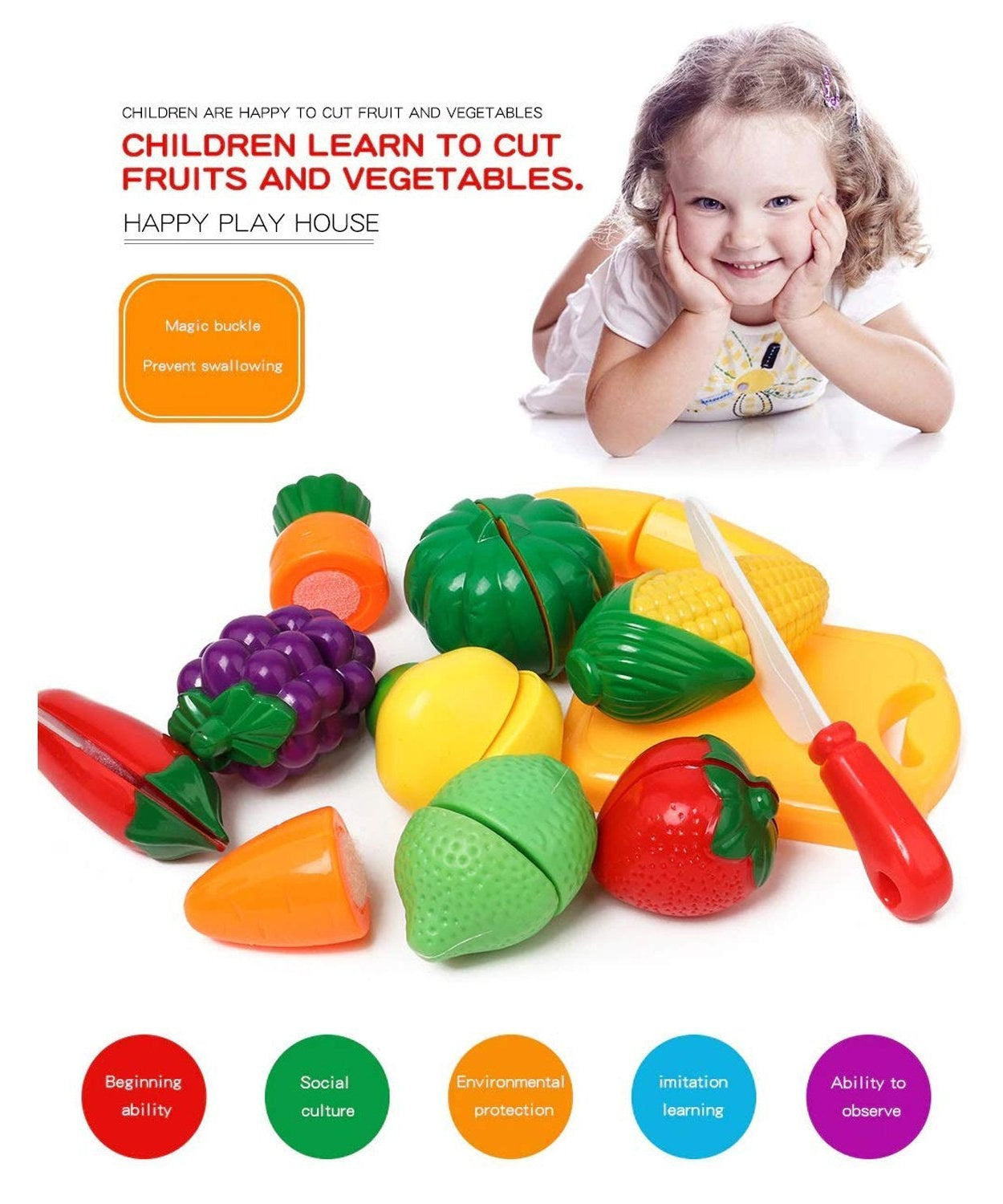 Kids' toy set with realistic plastic sliceable fruits