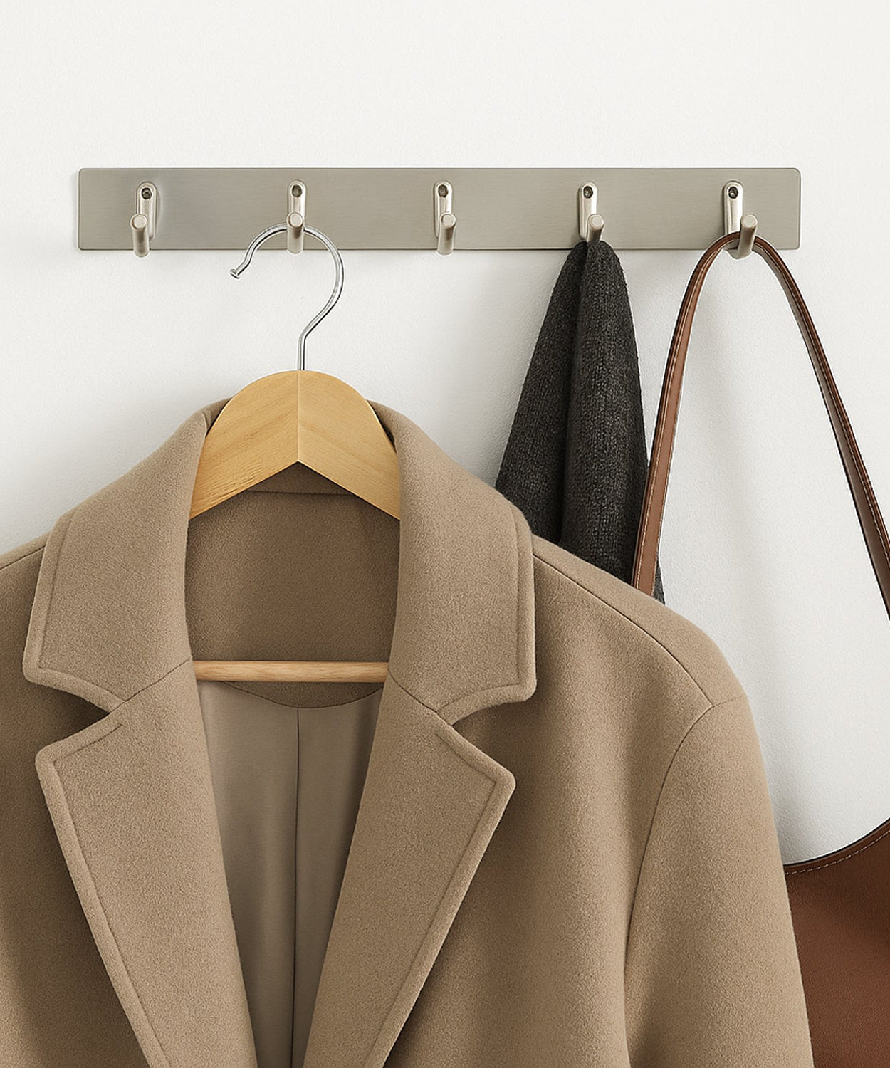 Stainless Steel Wall Mounted Coat 5 Hook Rack (26x3 / 1 Pc)