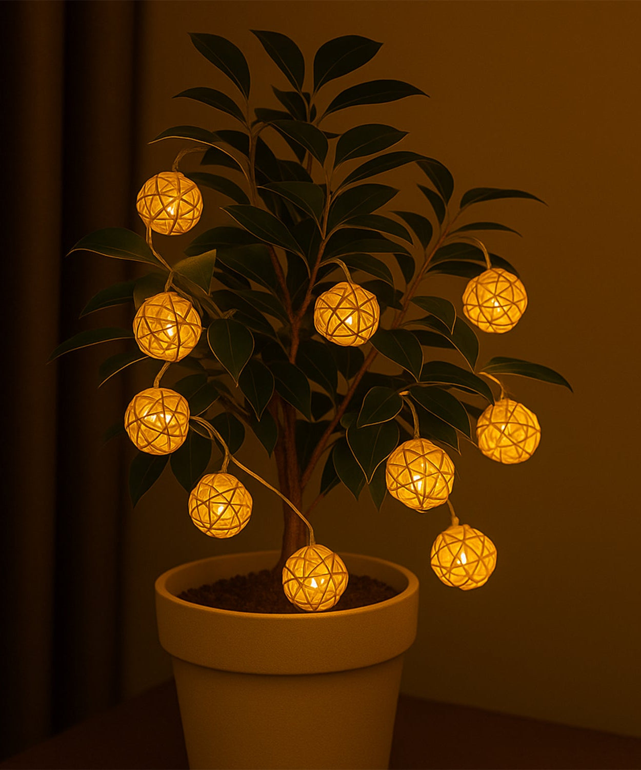 Rustic Rattan Ball LED String Lights