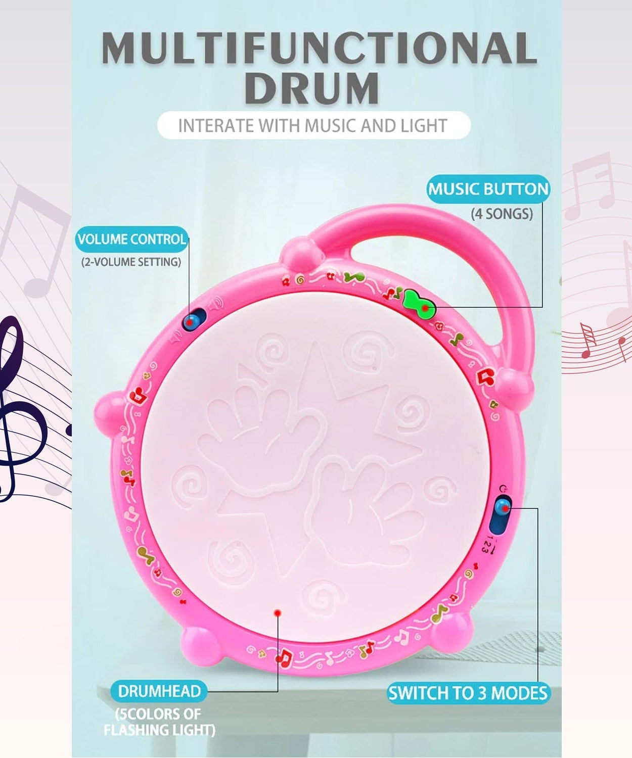 LED drum toy for babies and toddlers