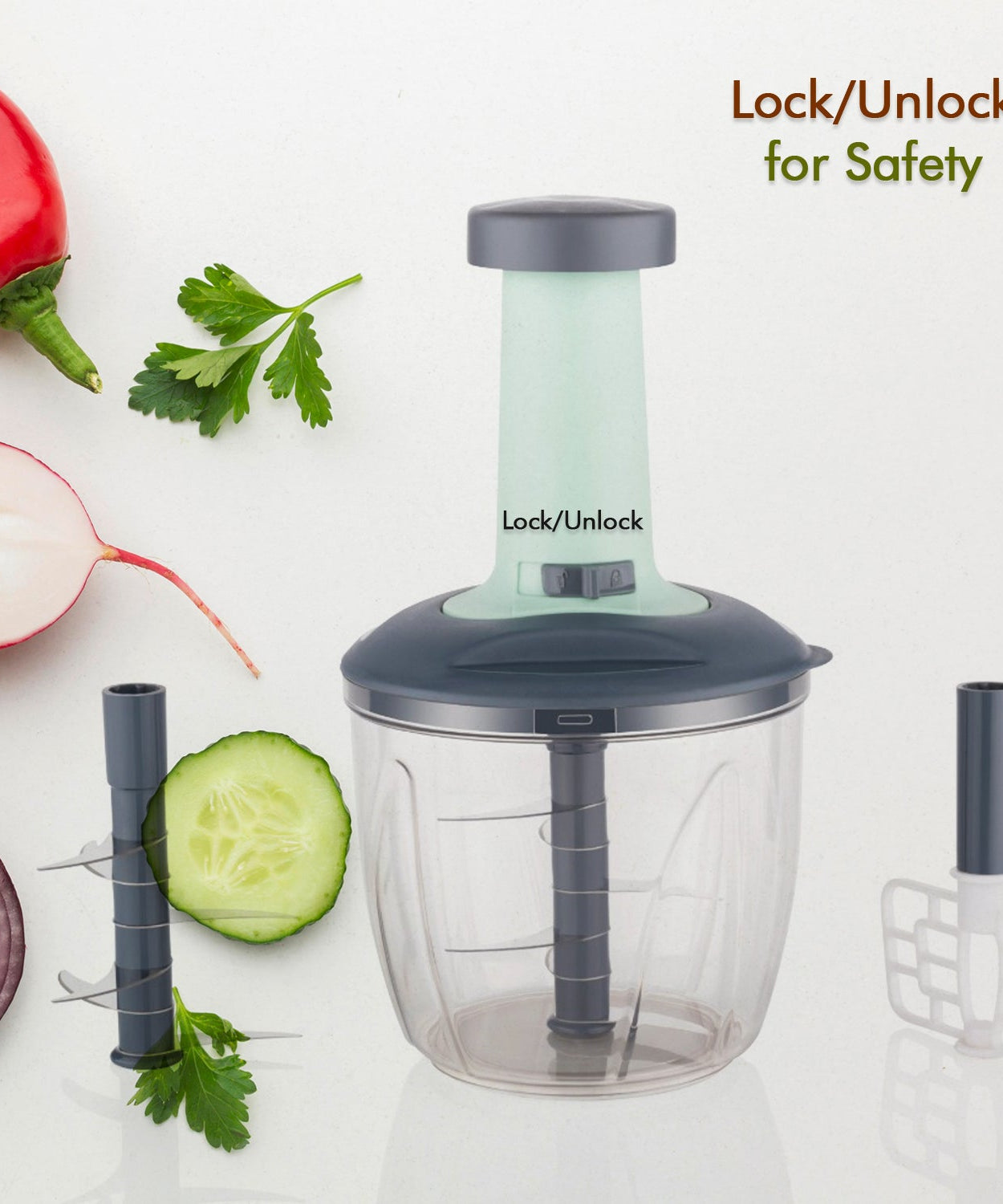 Vegetable and fruit cutter, 1100 ml, with push-up chopper and 6 sharp blades.