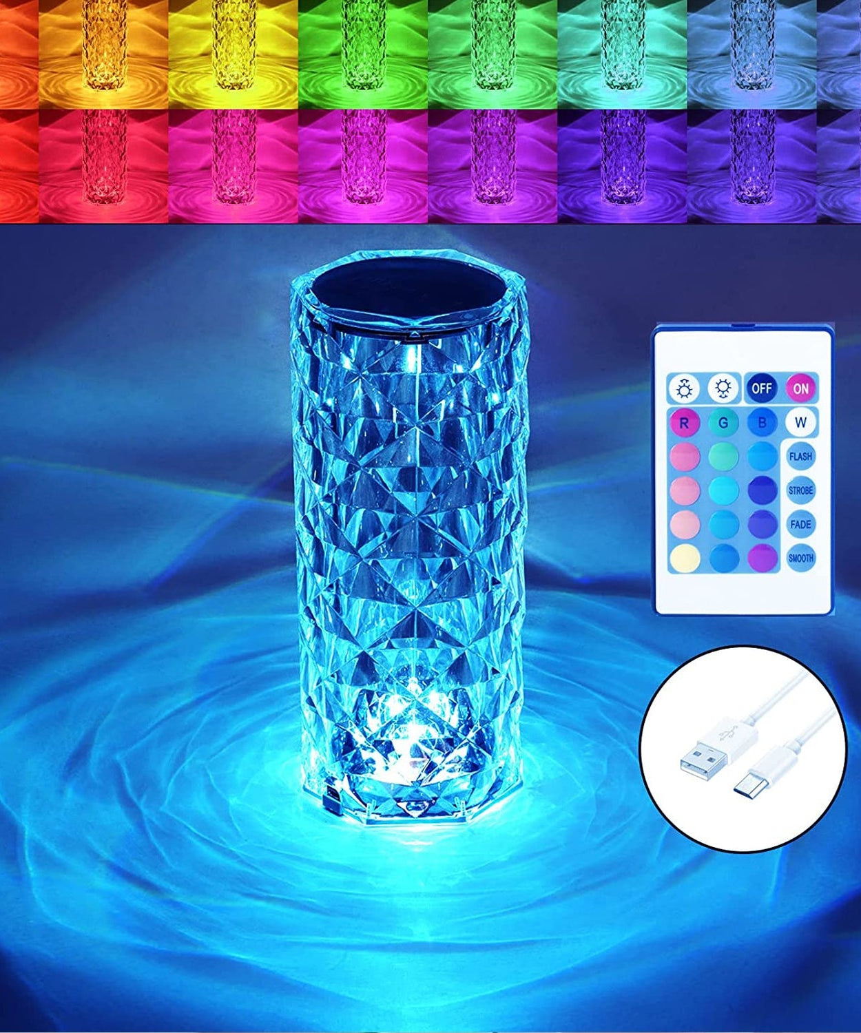 Crystal Touch Night Light for Bedroom Decor (16 Colors, Remote, USB)