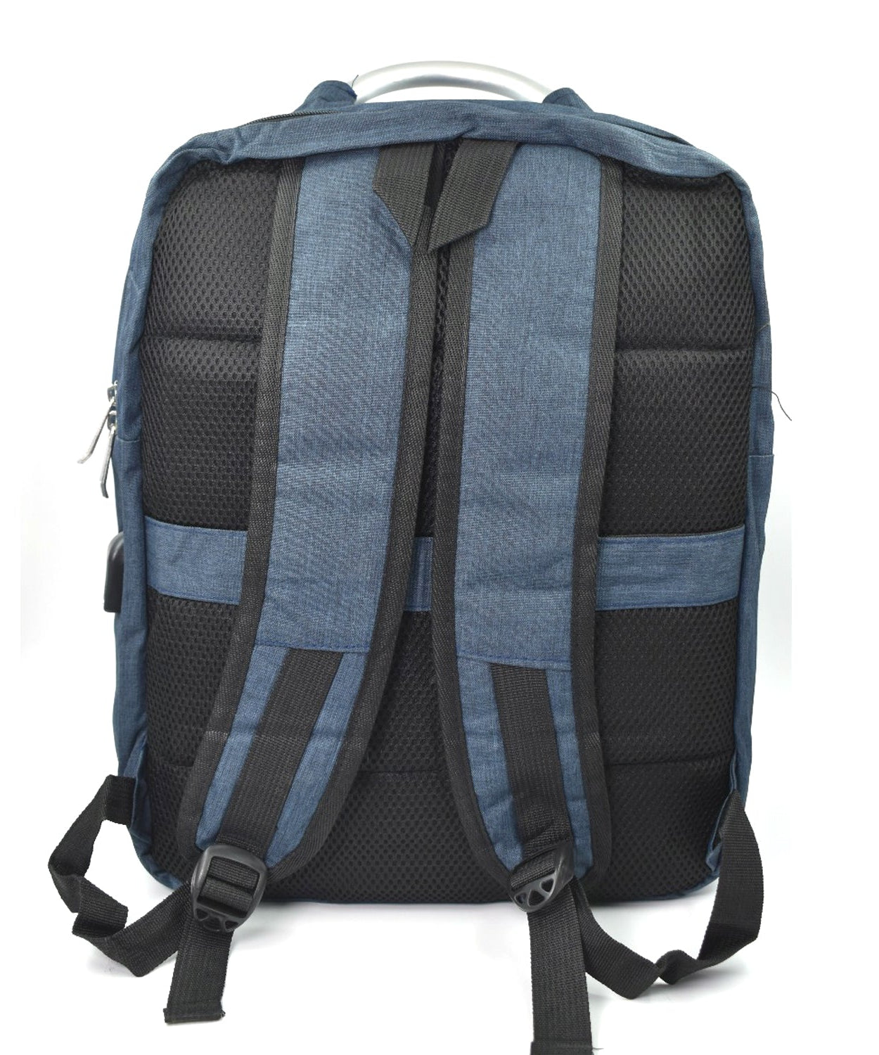 USB point laptop bag, demonstrating security features.