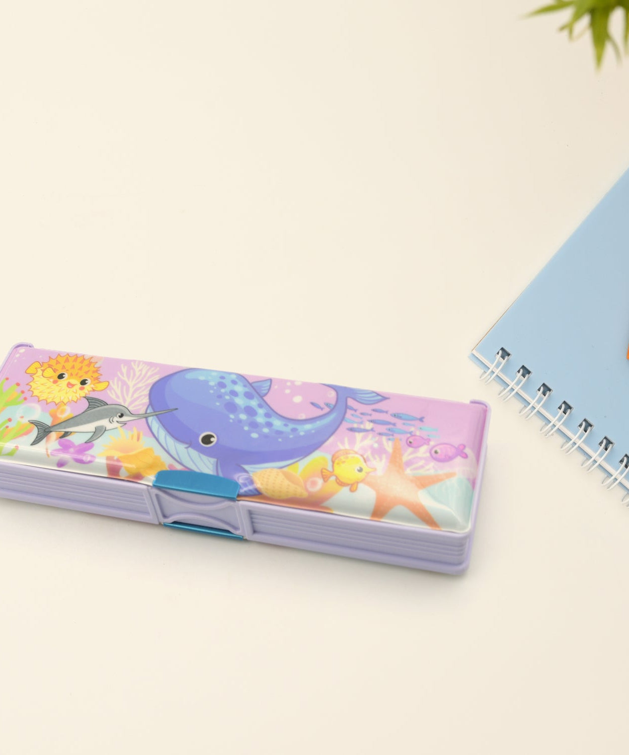 Cartoon-printed plastic pencil case with double compartments
