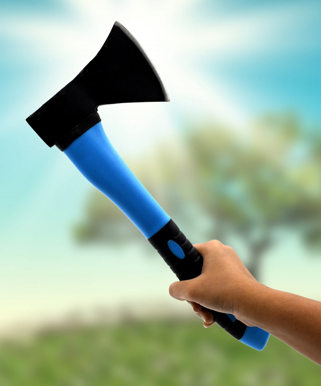 Fiberglass hatchet axe for cutting wood.