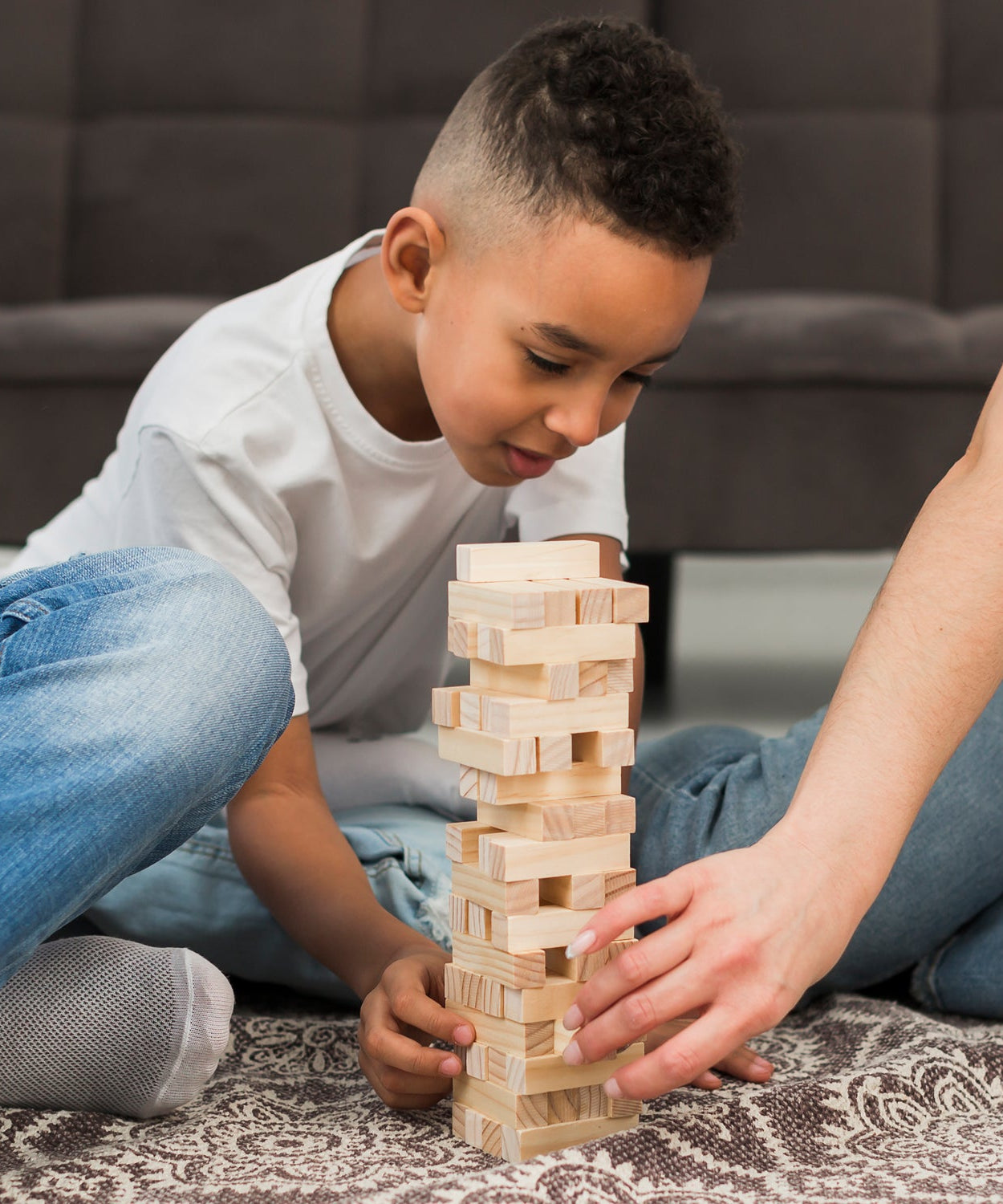 54 Pcs Blocks 4 Dices Wooden Tumbling Stacking Building