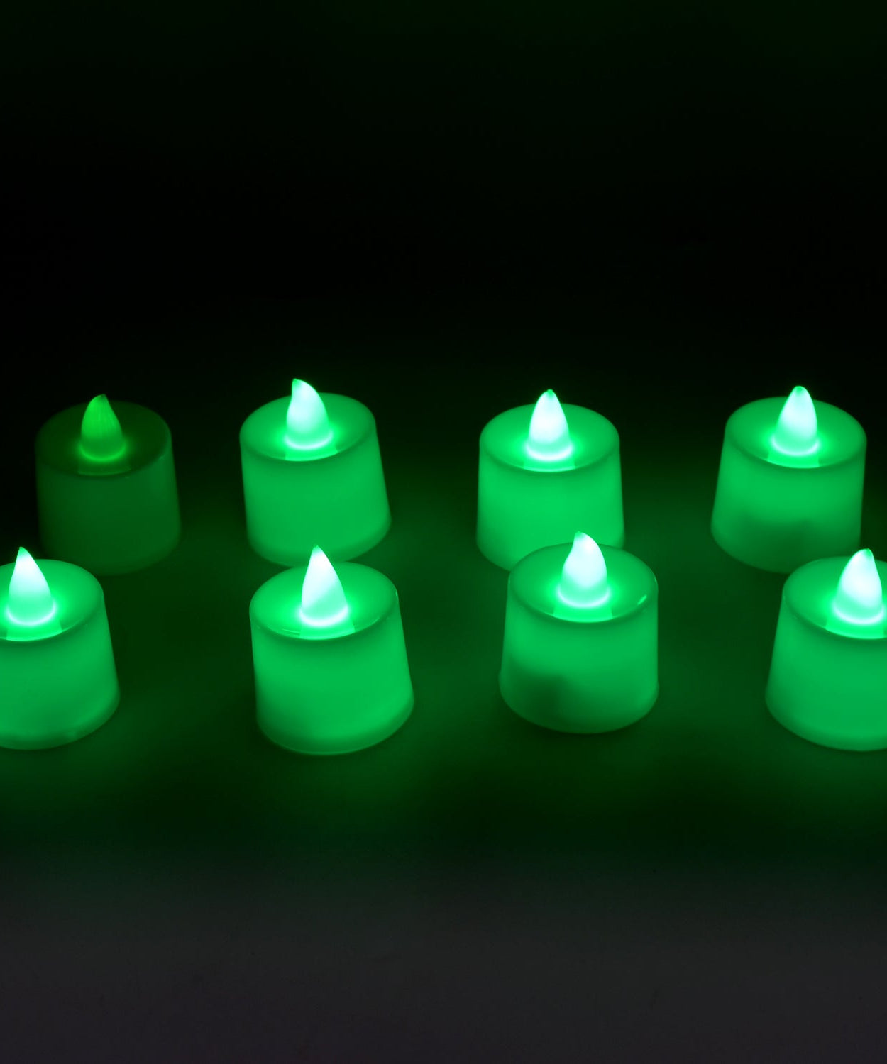 Green LED tealights in pack of 8 for home decor