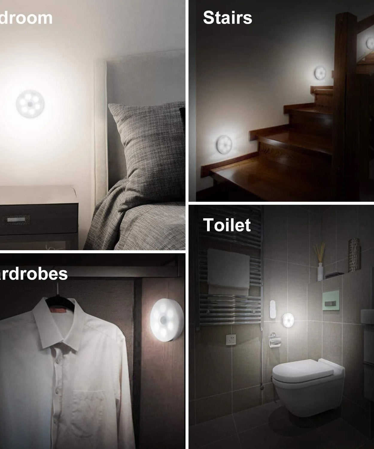 Motion sensor LED light, round shape, 8 LEDs for automatic lighting.