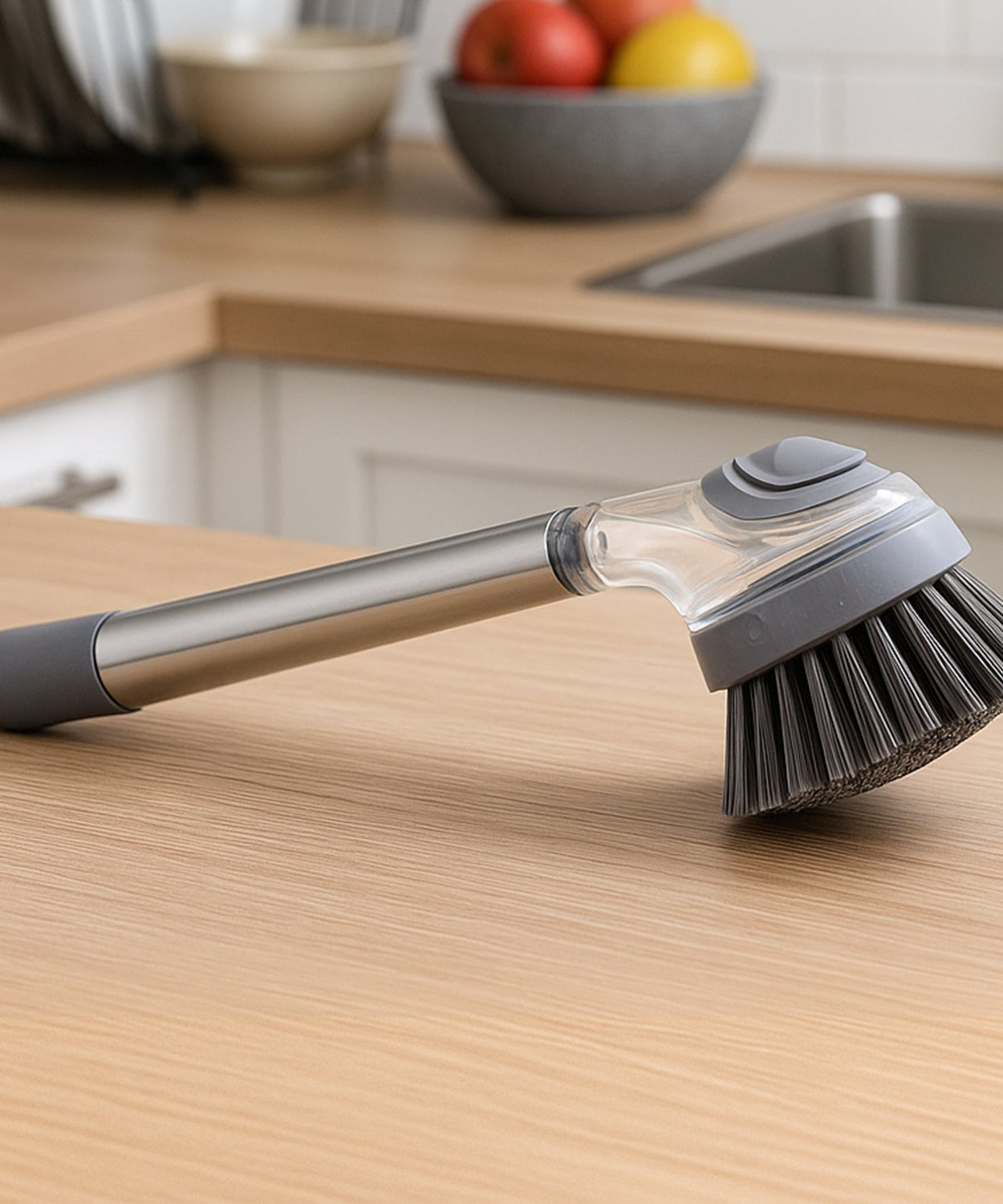 Cleaning Brushes Set, Scrub Brush Bathroom Brush, Long Handle Liquid Dispenser Pot Washing Brush