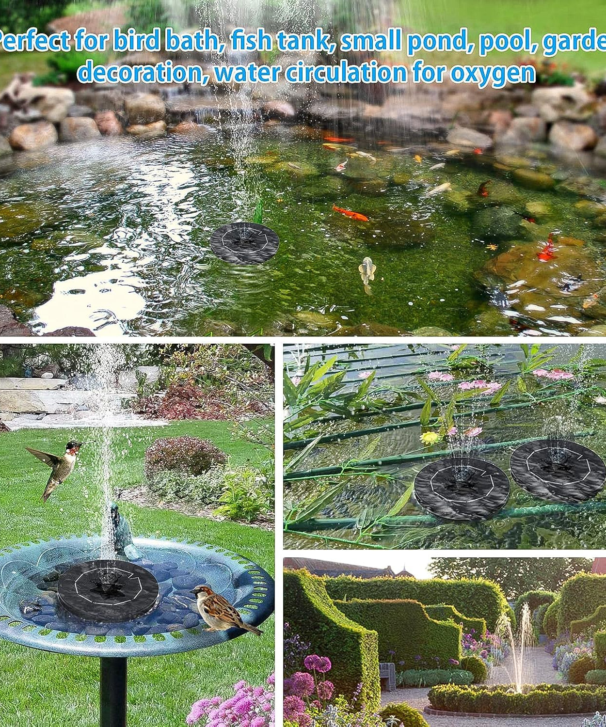 Fast Fountain by Pocket Hose - Solar-Powered - Instantly Adds a Water Feature Virtually Anywhere - 5 Spray Modes - No Installation or Batteries Required - Great for Bird Baths, Pools, Pond & More (1 Pc)