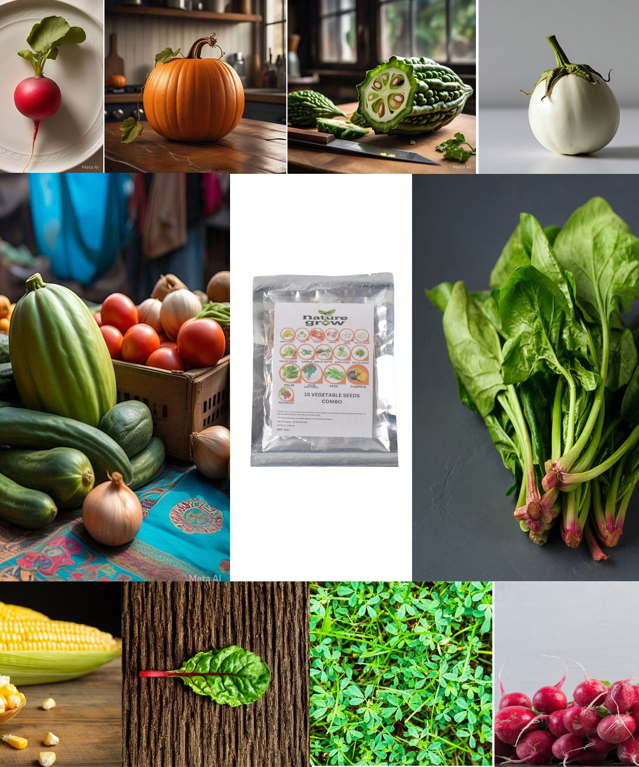 15 Varieties of Vegetable Seeds Combo (1 Pkt. / 15 Varieties)