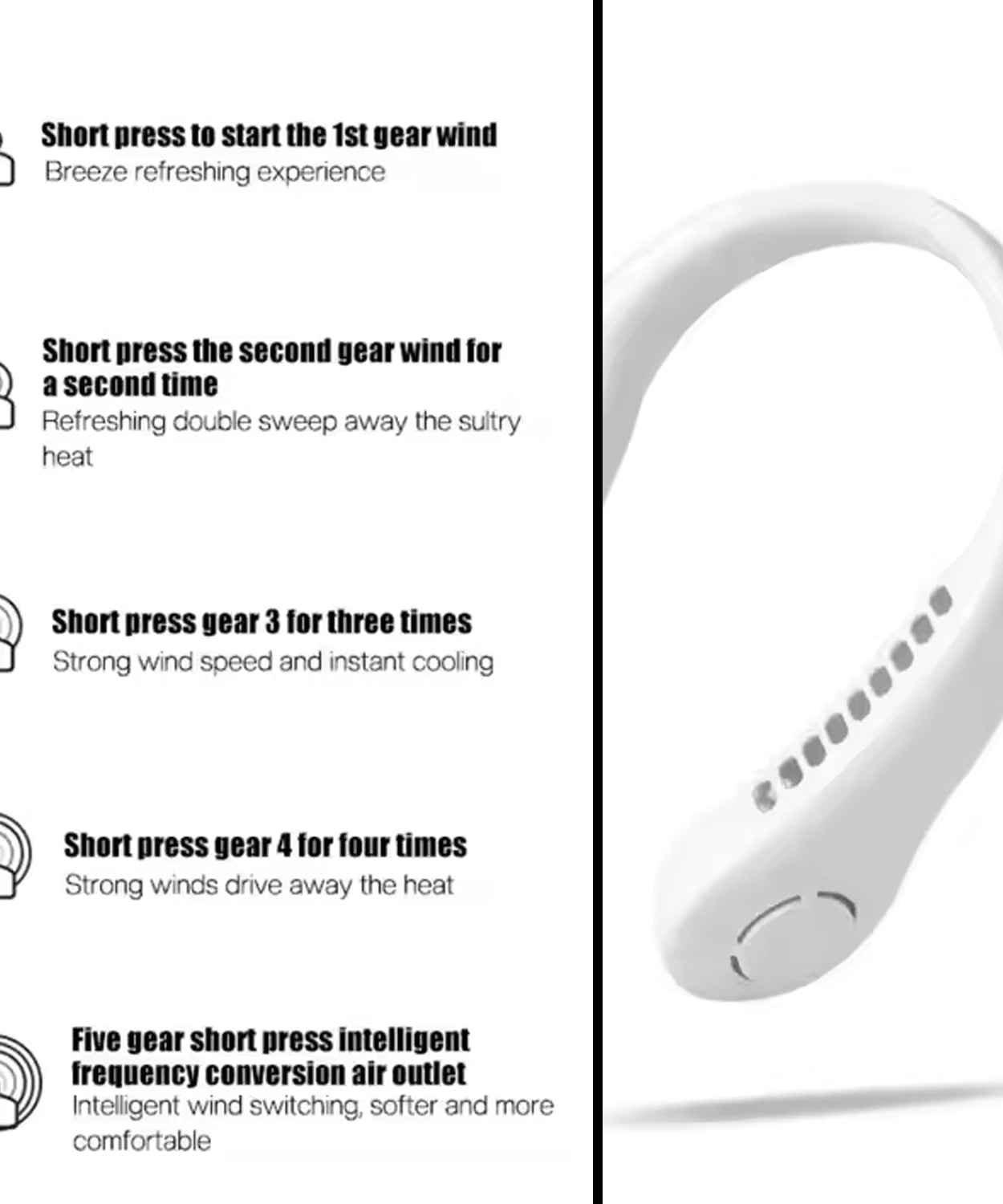 Portable USB Rechargeable Neck Fan – Wearable, 3 Speeds, Headphone Design