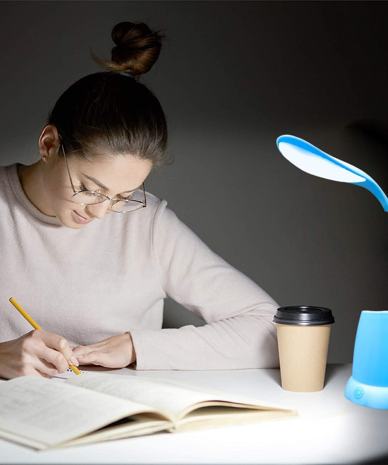 Home office lamp with pen and pencil holder