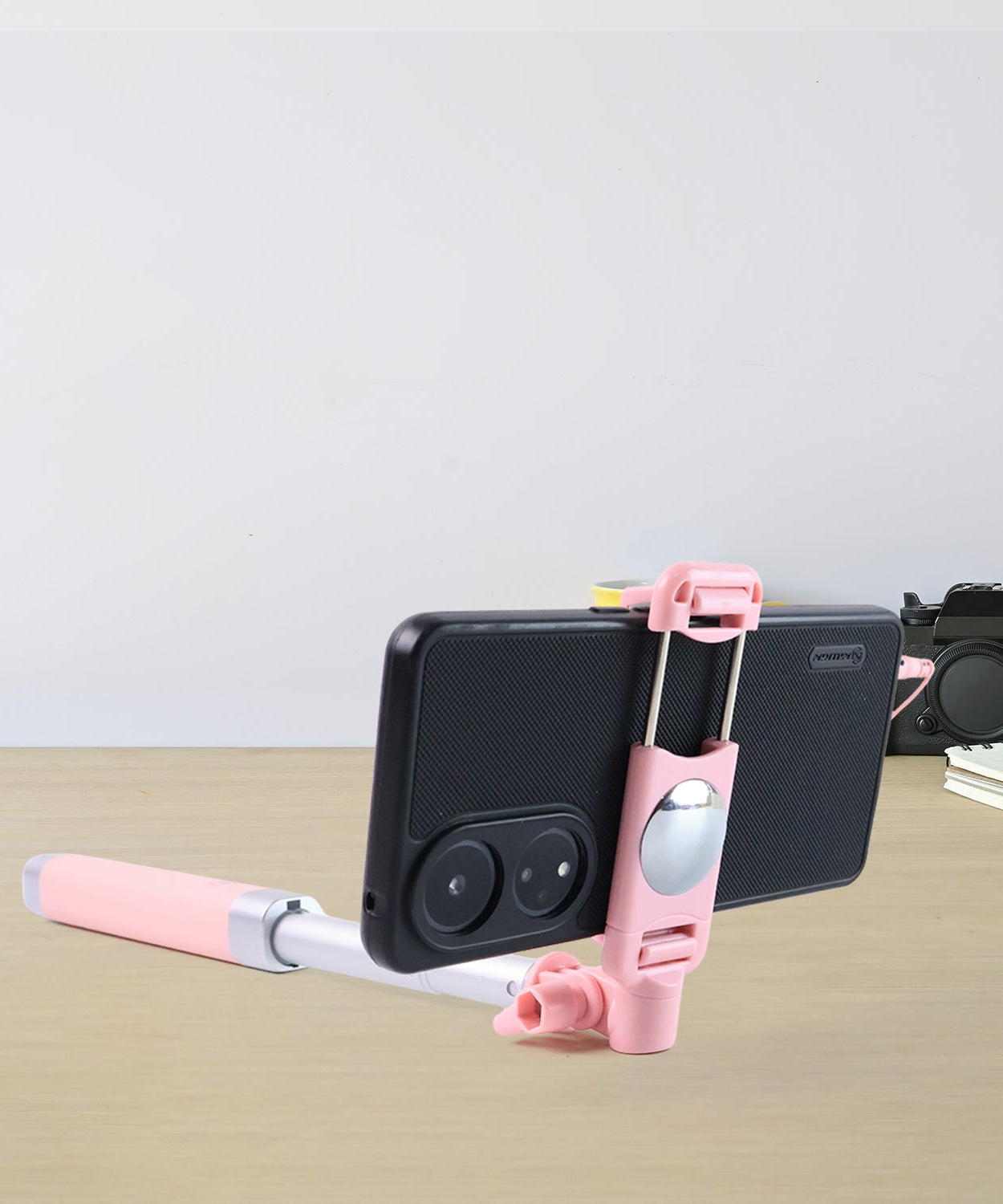 Wired Selfie Stick with Rearview Mirror & Built-In Shutter Button (1 Pc)