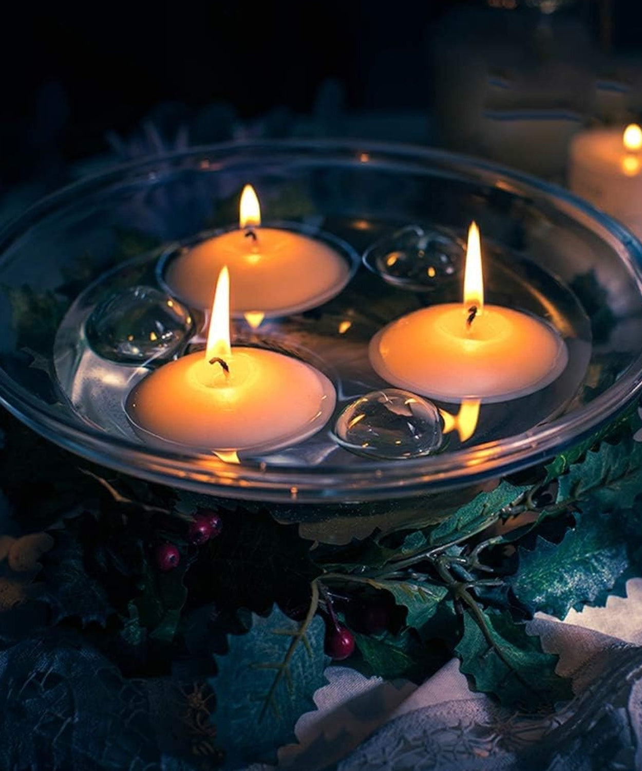 Decorative floating candle holder for special occasions.