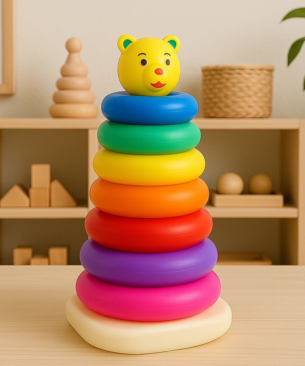 Plastic Baby Kids Teddy Stacking Ring Jumbo Stack Up Educational Toy 7pc