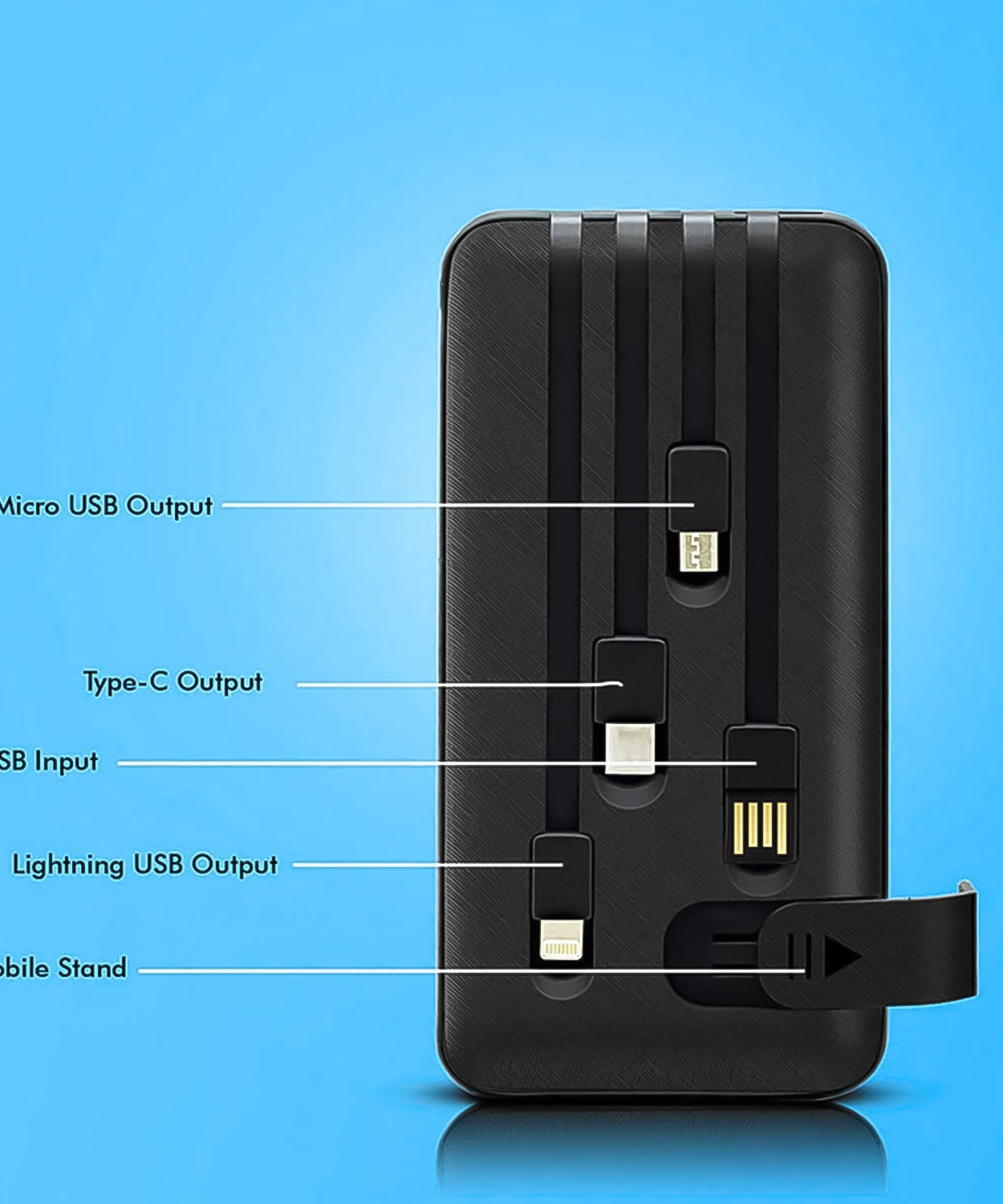 10000mAh, 12W Fast Charging Power Bank with built 4 in 1 USB with Mobile Holder (1 Pc)