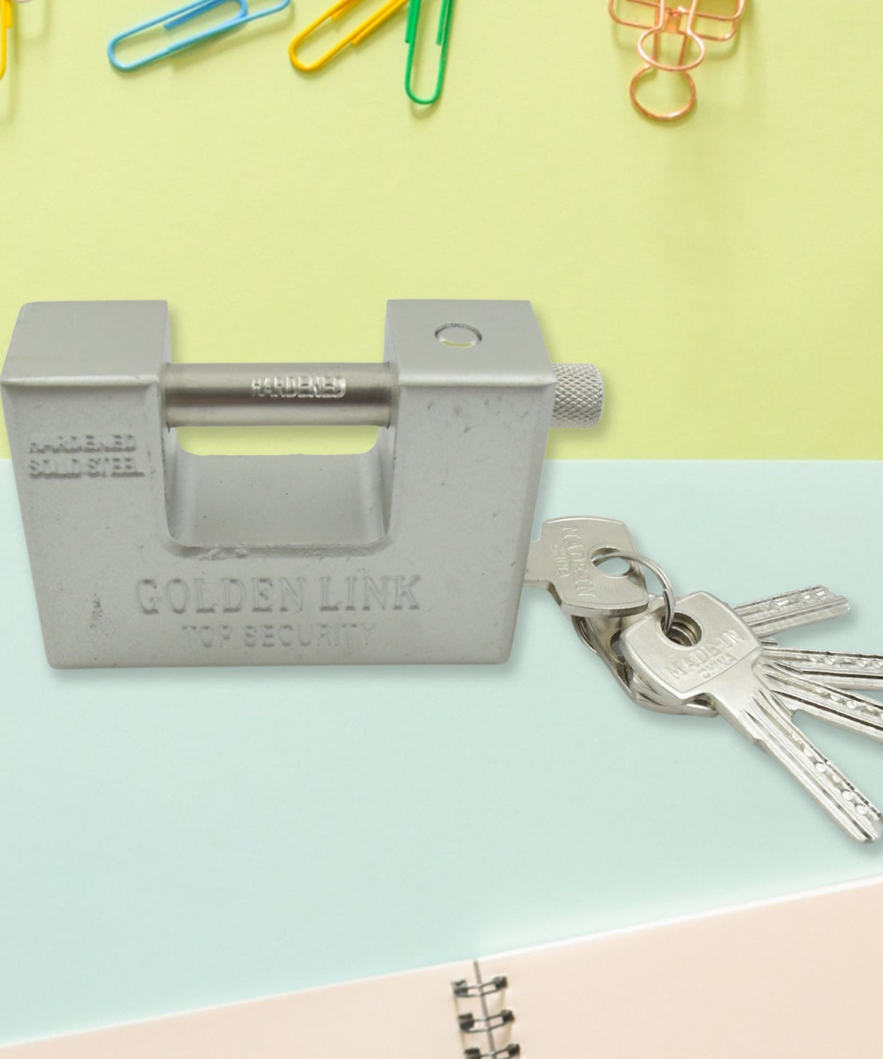 94mm Stainless Steel Padlock: Rectangular, Hardened Steel, 5 Keys