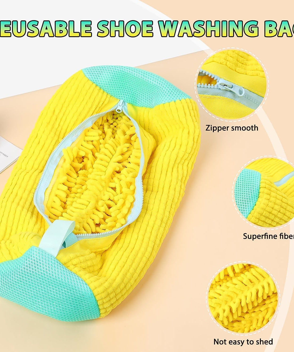 Shoe Washing Machine Bag with Microfiber Chenille Lining & Zipper (1 Pc)