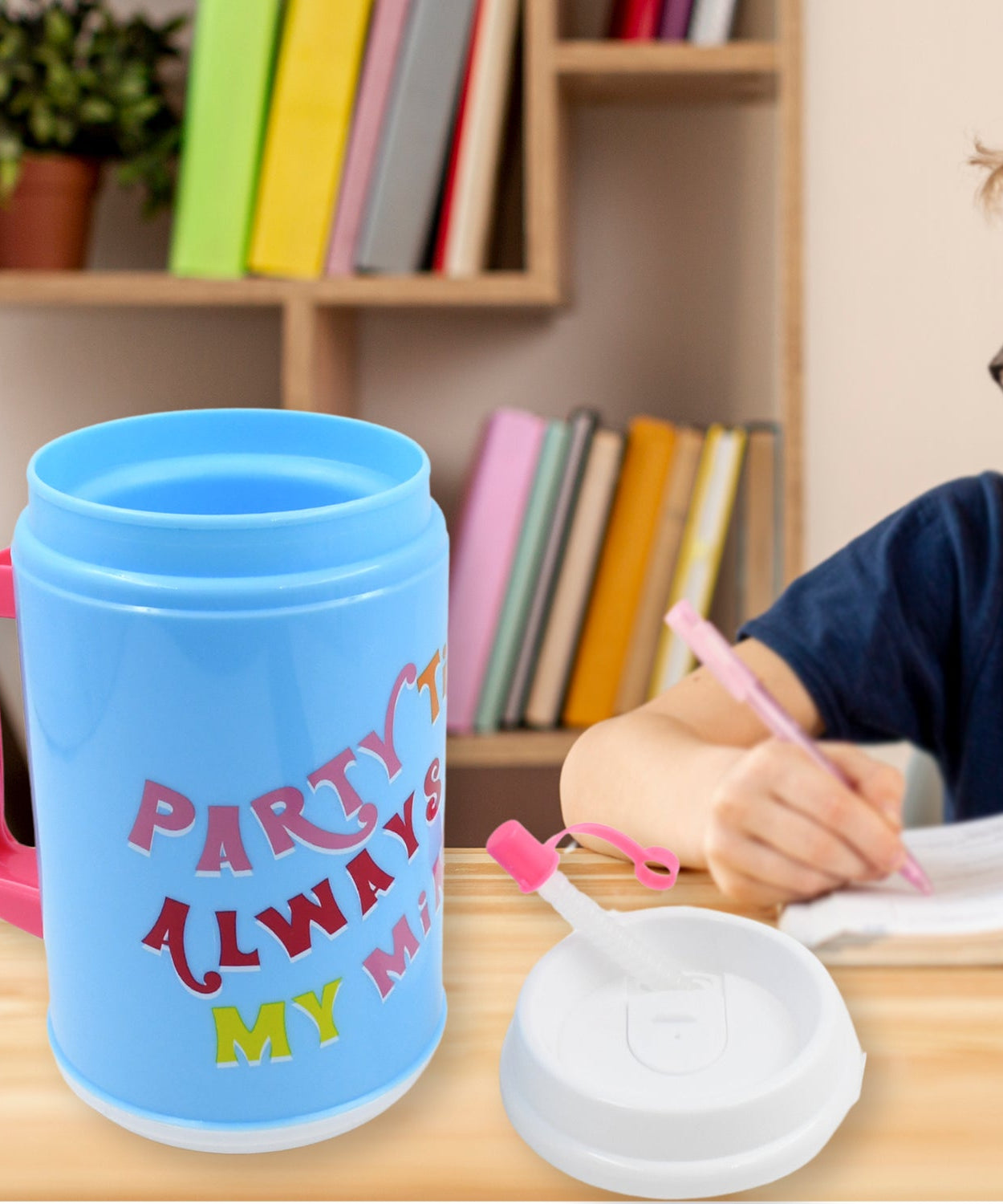 Insulated Mug with Lid Handle Flexible Straw with Cap