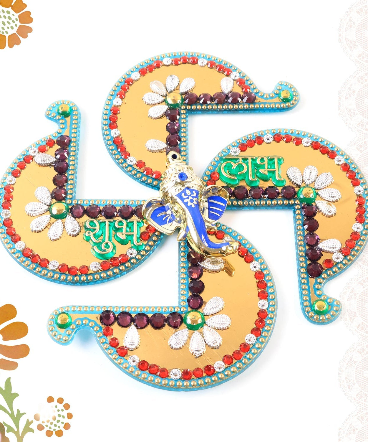 Golden Swastik Shubh Labh Wall Hanging with Ganesh Idol (1 Pc)
