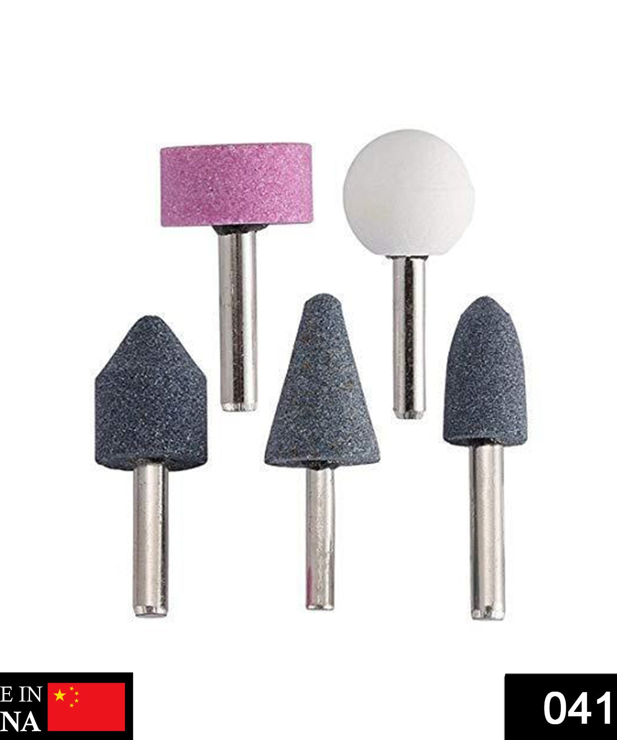 Abrasive stones on shank, multicolour set of 5.