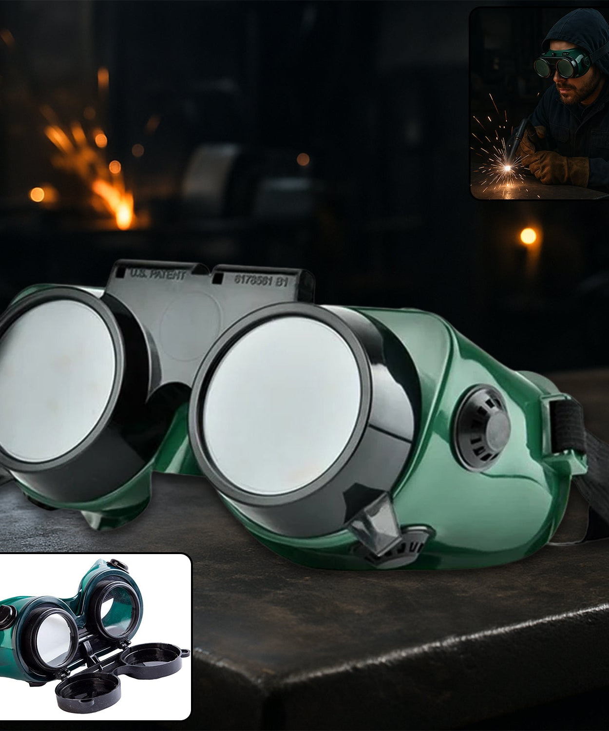Welding Goggles (Dark Green, Large)