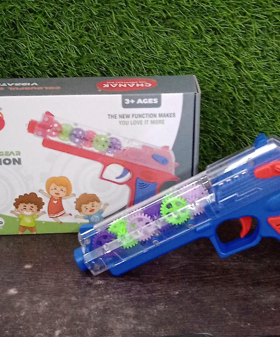 Plastic Gear Simulation Laser Toy Gun – 3D Lights, Music & Rotating Gear (1 Pc, 3+ Years)