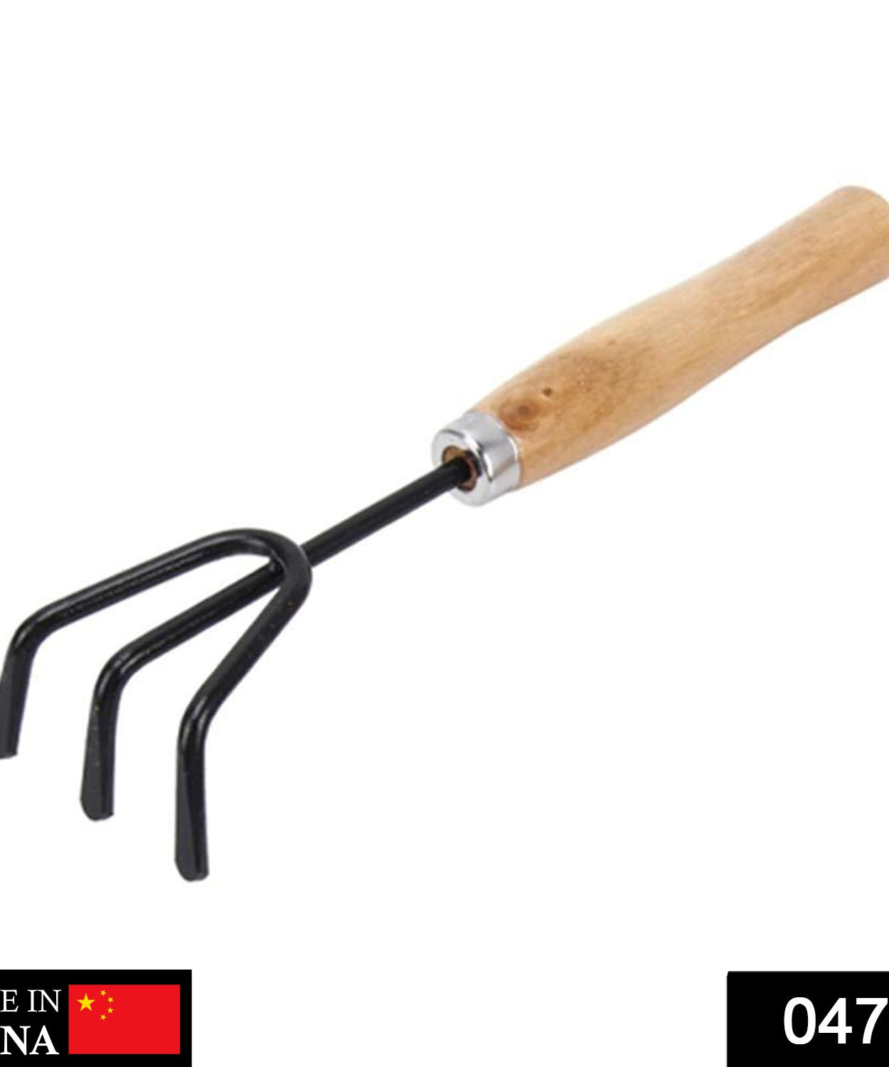 Black steel hand cultivator tool.