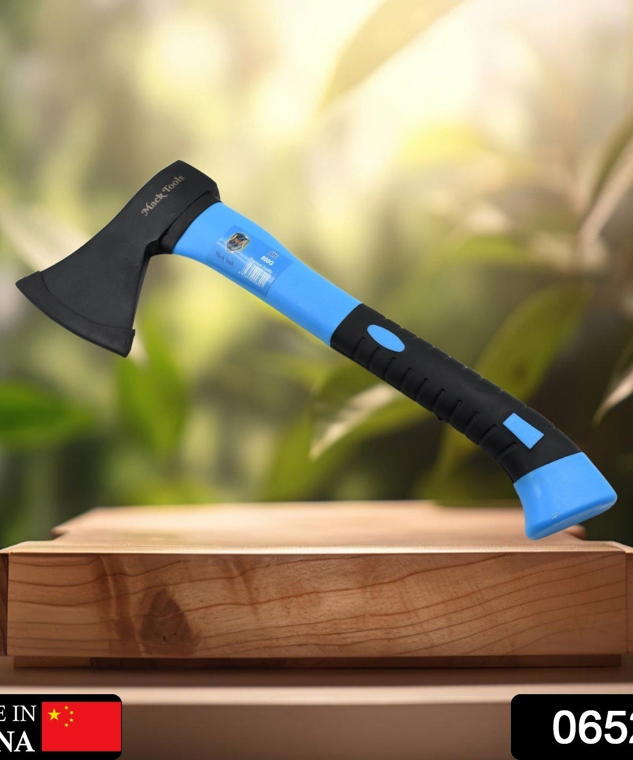 Rubberized handle camping axe.