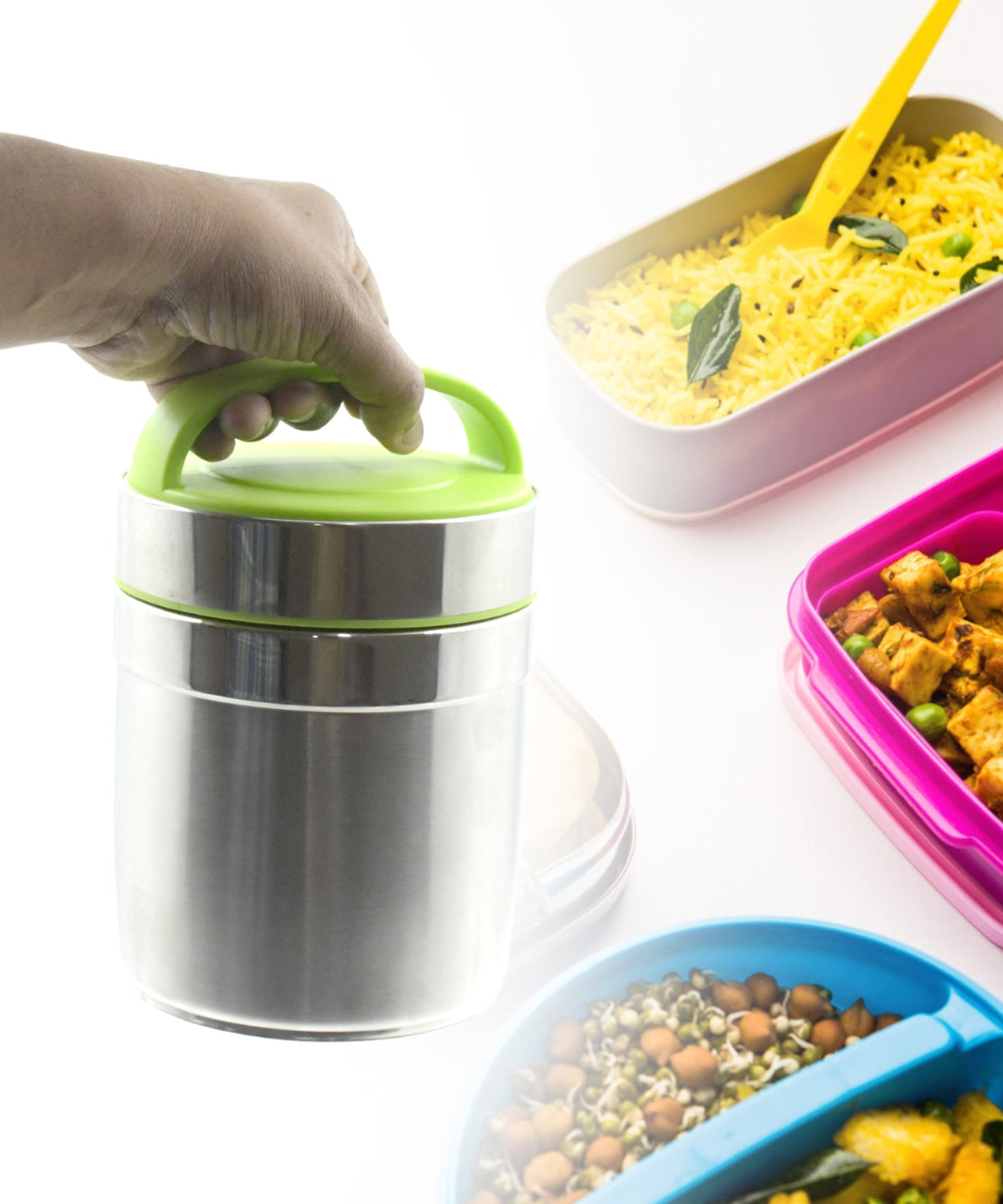 Stainless steel lunch box for hot and cold food storage