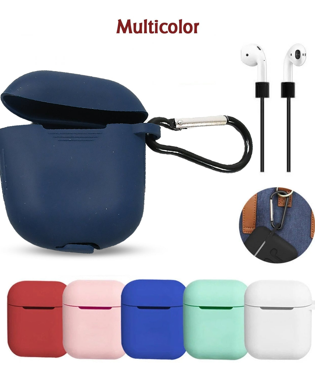 Silicone Shockproof Protection Wireless Headphones Carrying Box Cover with Metal Keychain
