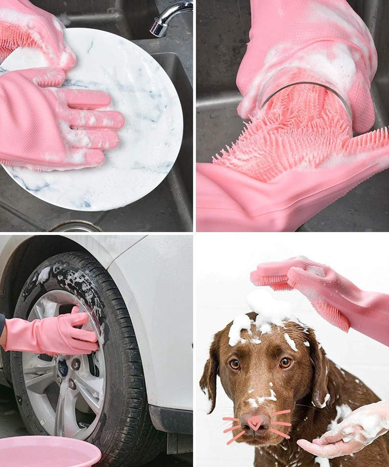 Dishwashing Gloves with Scrubber| Silicone Cleaning Reusable Scrub Gloves for Wash Dish Kitchen| Bathroom| Pet Grooming Wet and Dry Glove (1 Pair, 250 Gm)