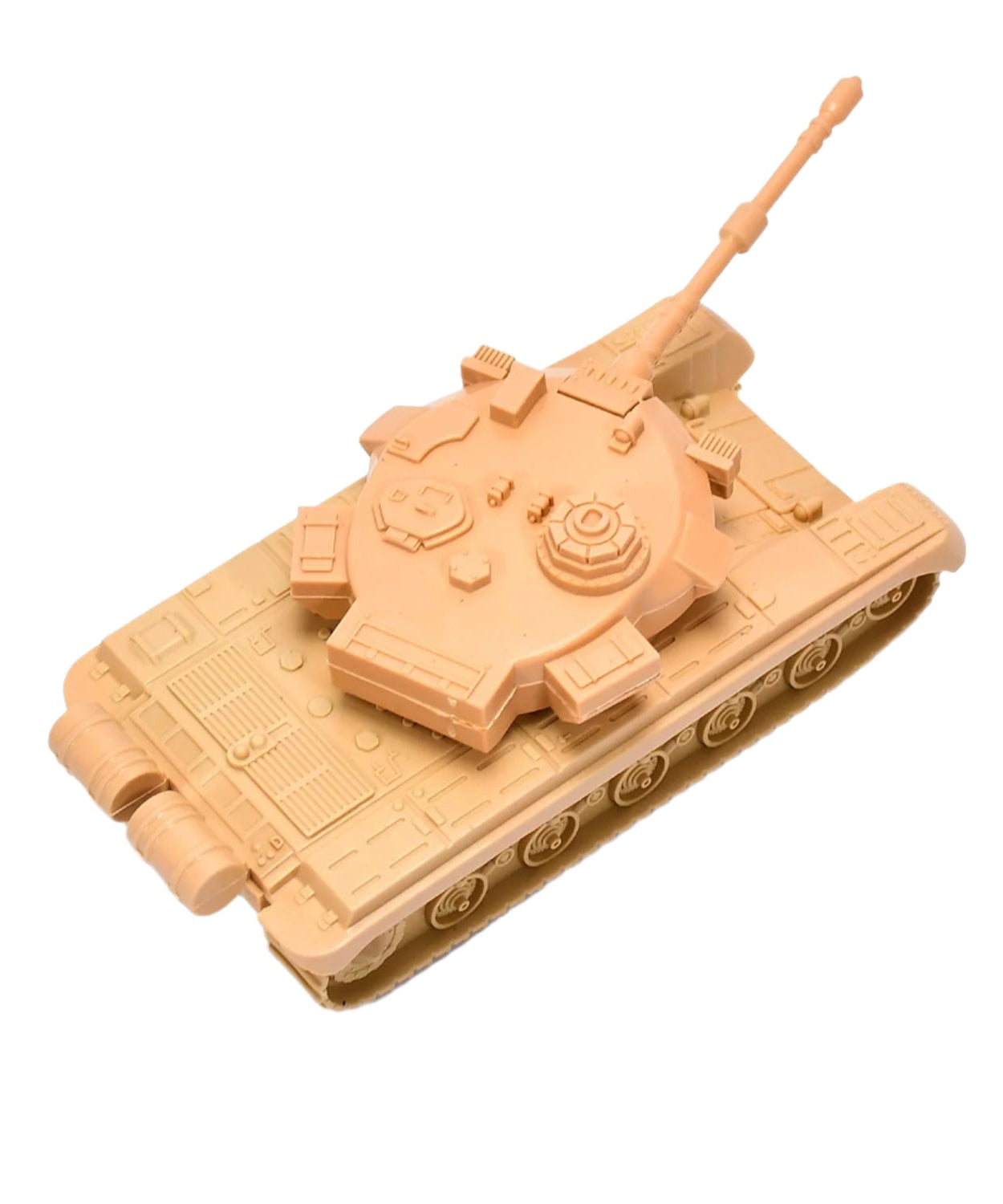 Green pull back army tank toy, front view