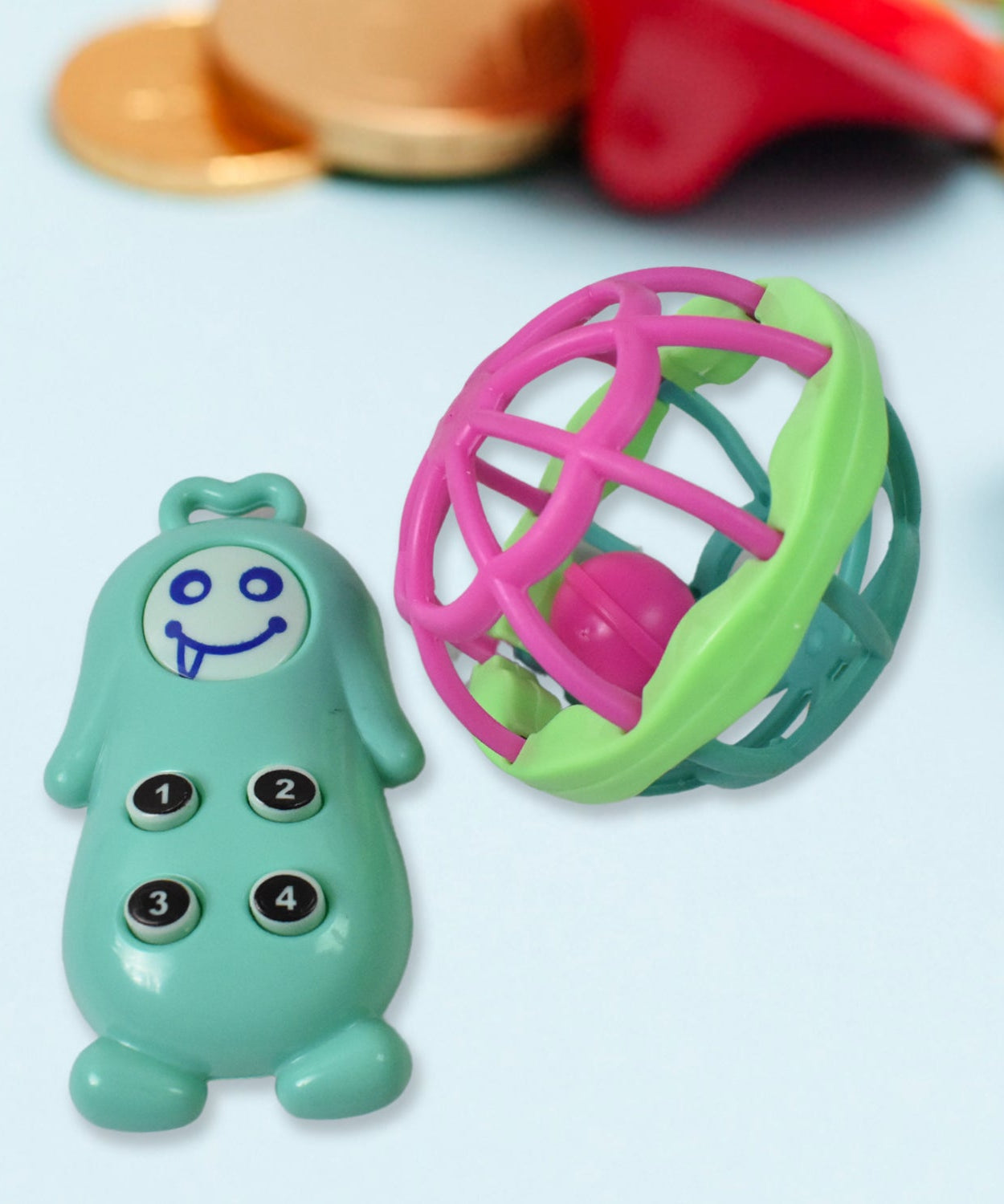 Kinder Rattles Classic Store Plastic Non-Toxic Shake and Grab Ball Baby Rattles & Teethers (8 Pcs Set)