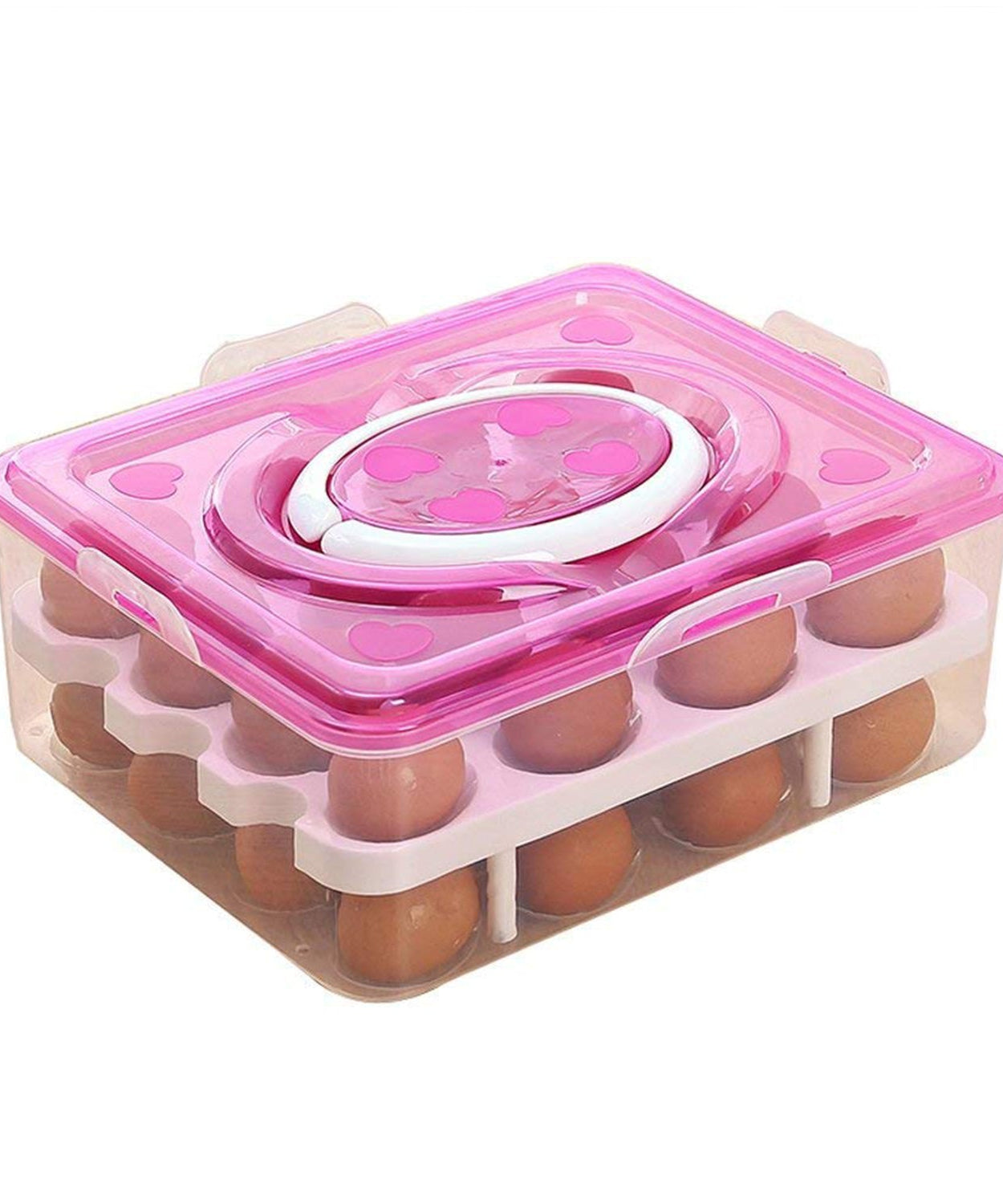 2Layer, 32 Grid Egg Tray with Lid Egg Carrier Holder for Refrigerator, Camping Food Storage Container with Handle (1 Pc )