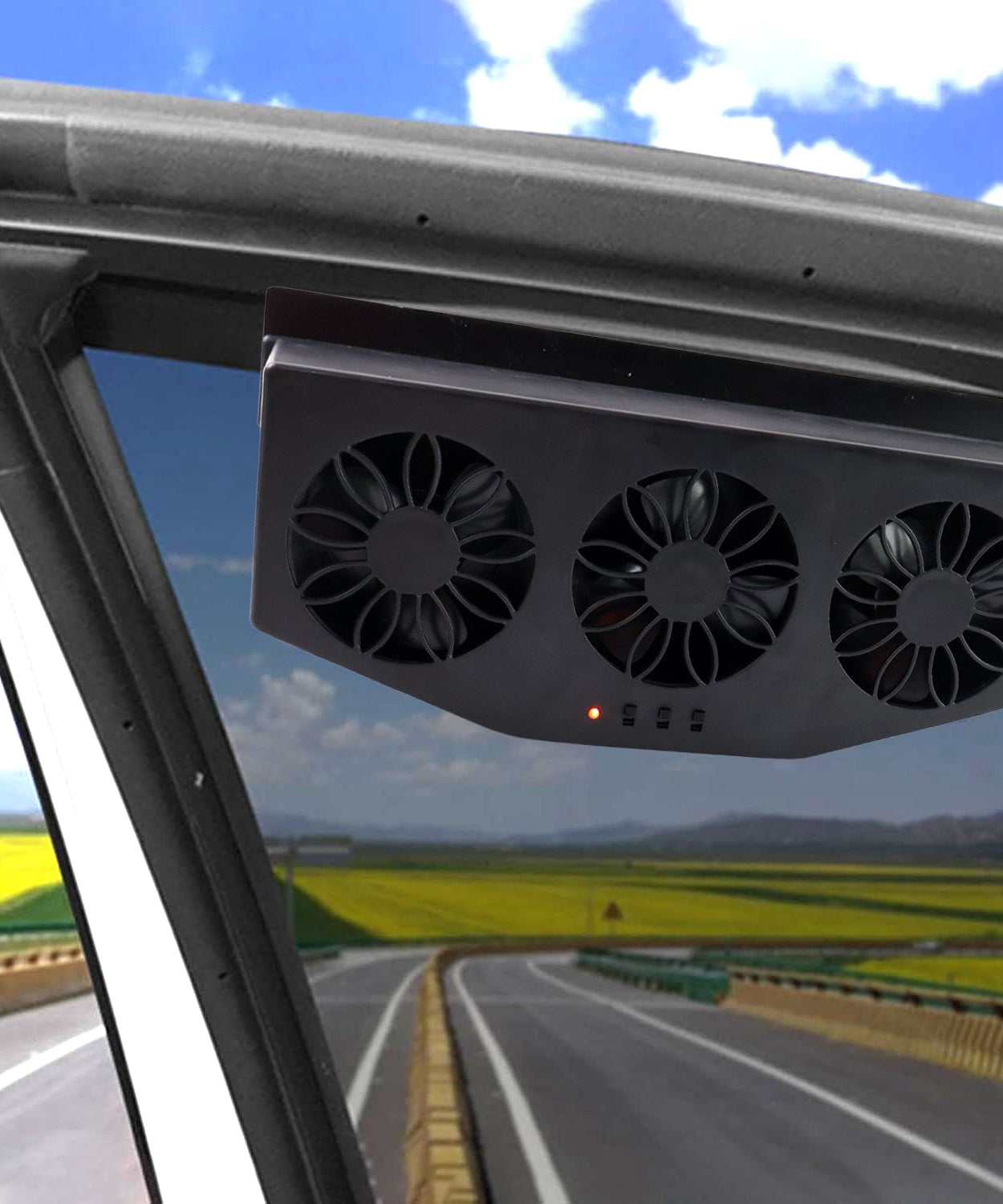 Triple Fan Solar Powered Car Exhaust Ventilation System with USB Charging